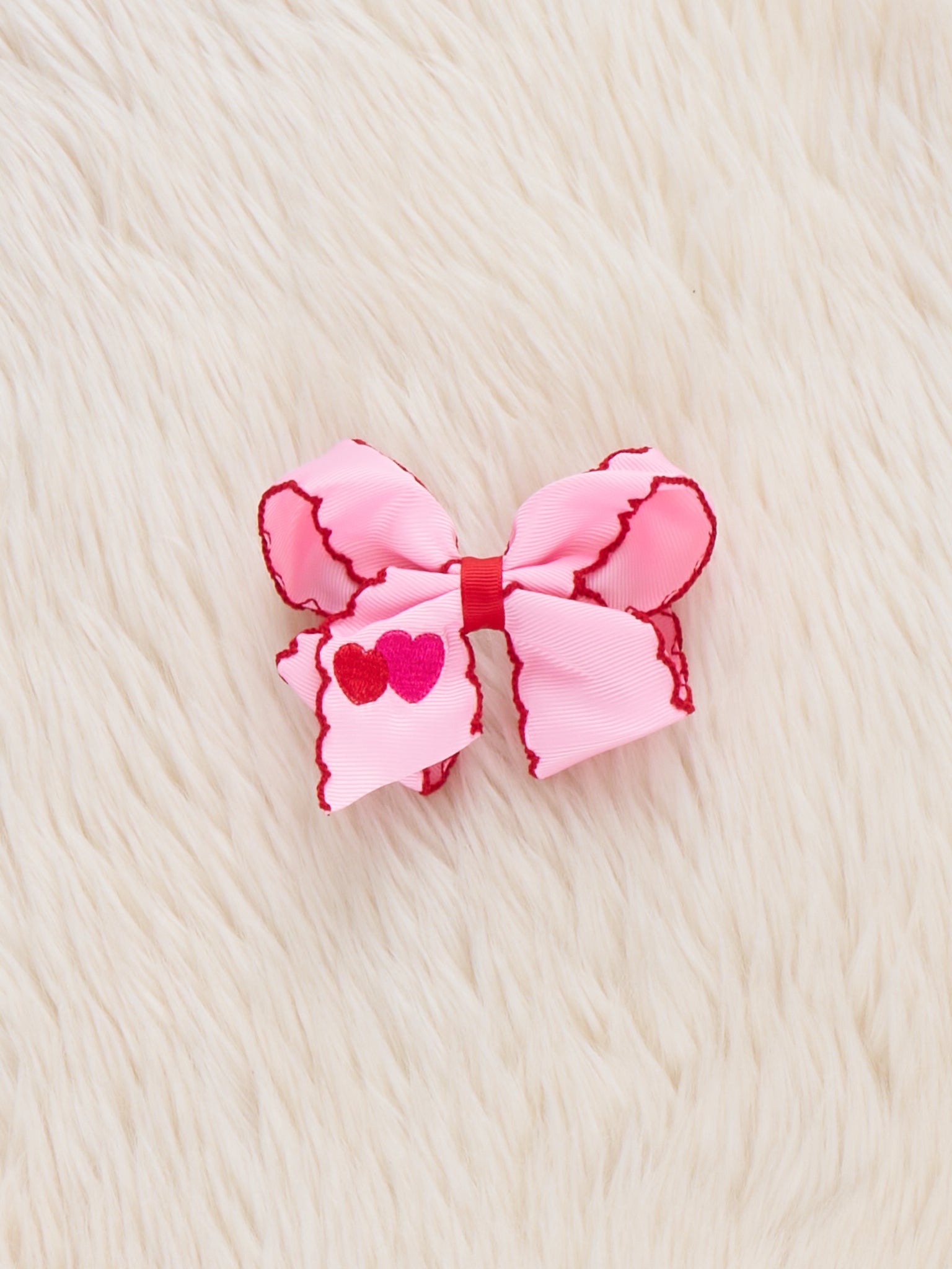 Double Heart Scallop Embroidered Bow - Marie Nicole Clothing