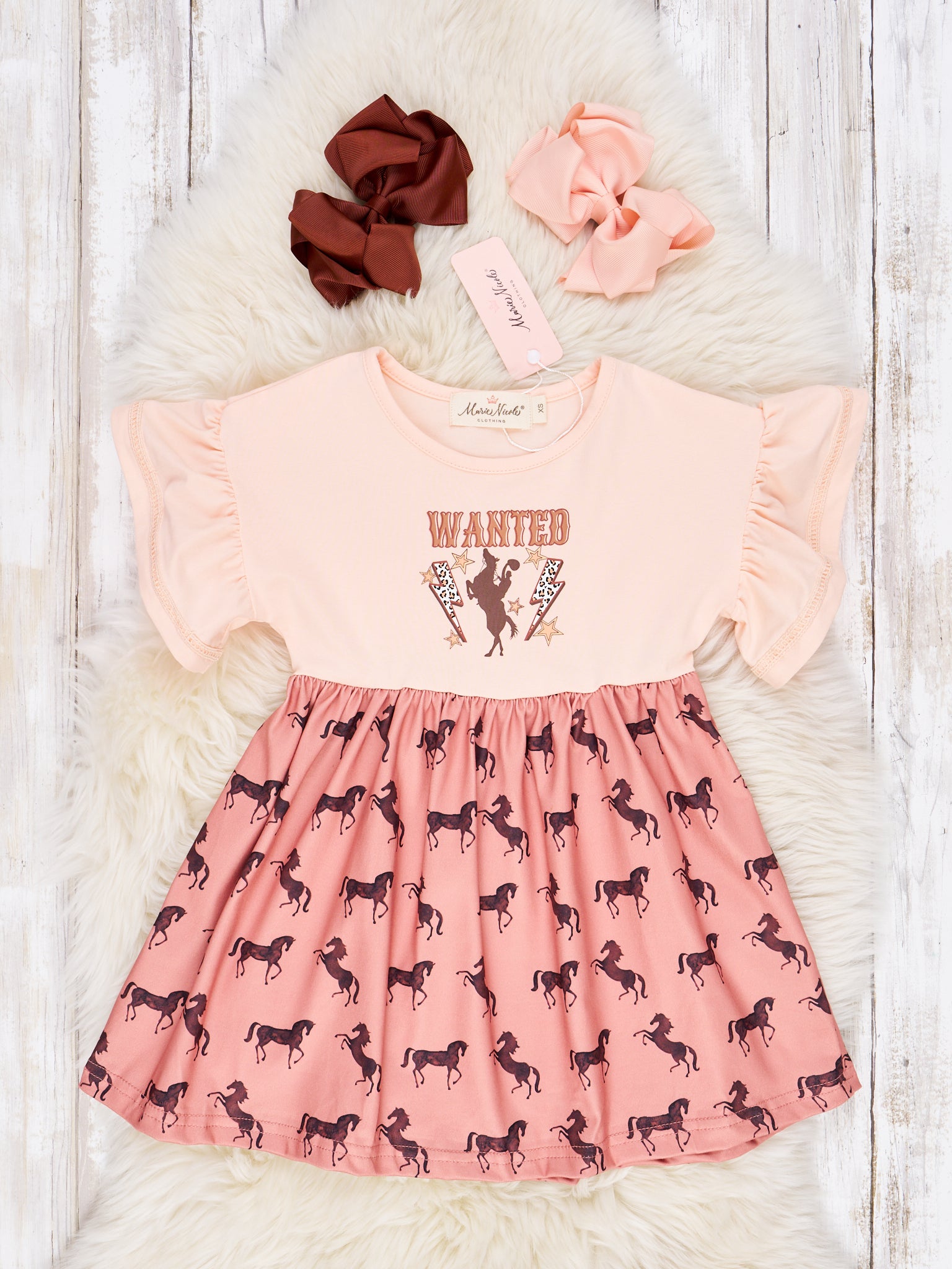 "Wanted" Horse Ruffle Dress - Marie Nicole Clothing