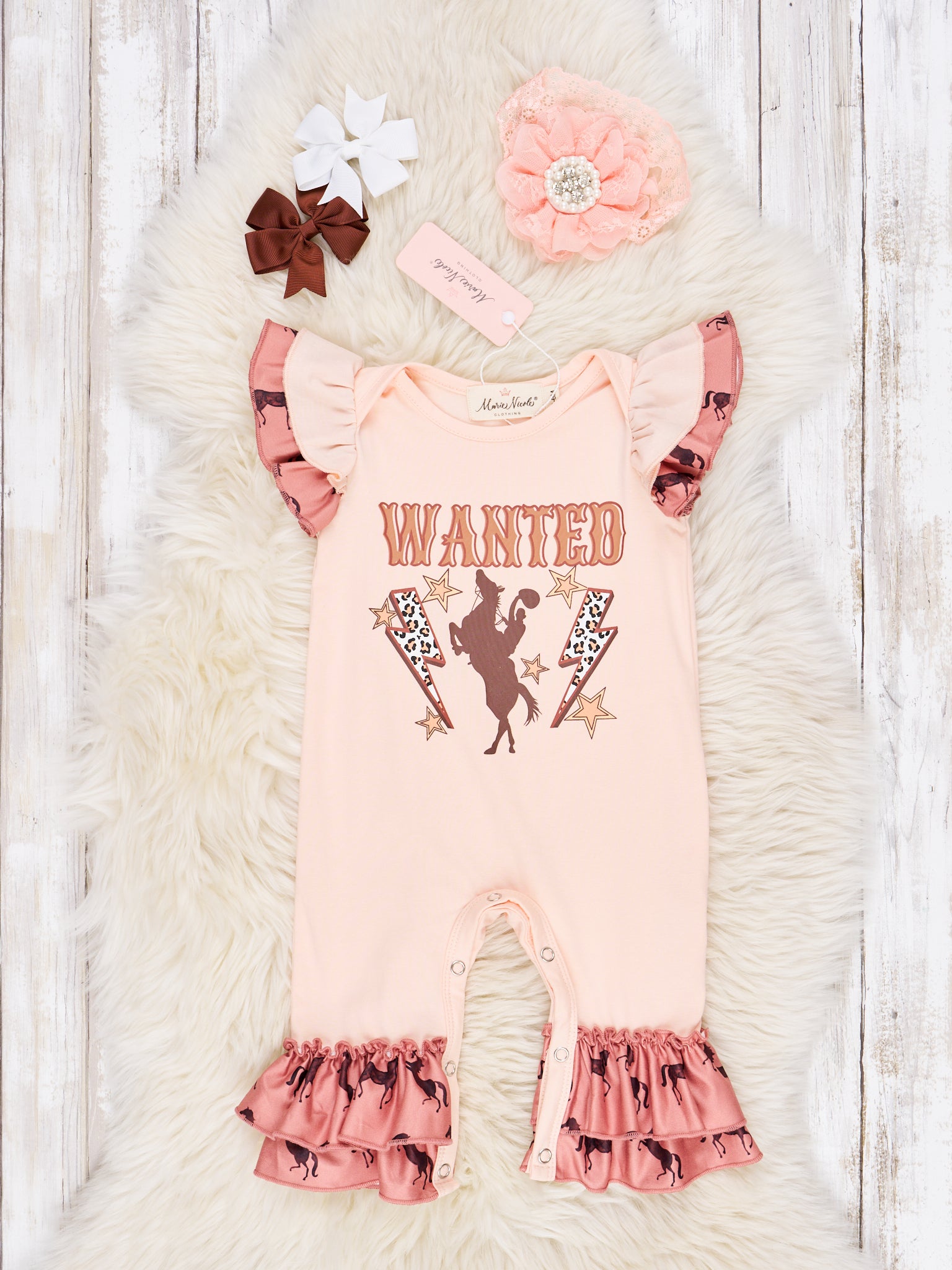 "Wanted" Horse Ruffle Romper - Marie Nicole Clothing