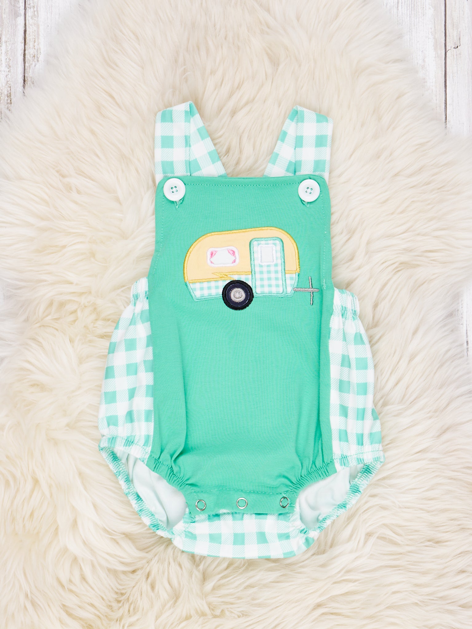 Mint Gingham Camper Romper - Marie Nicole Clothing