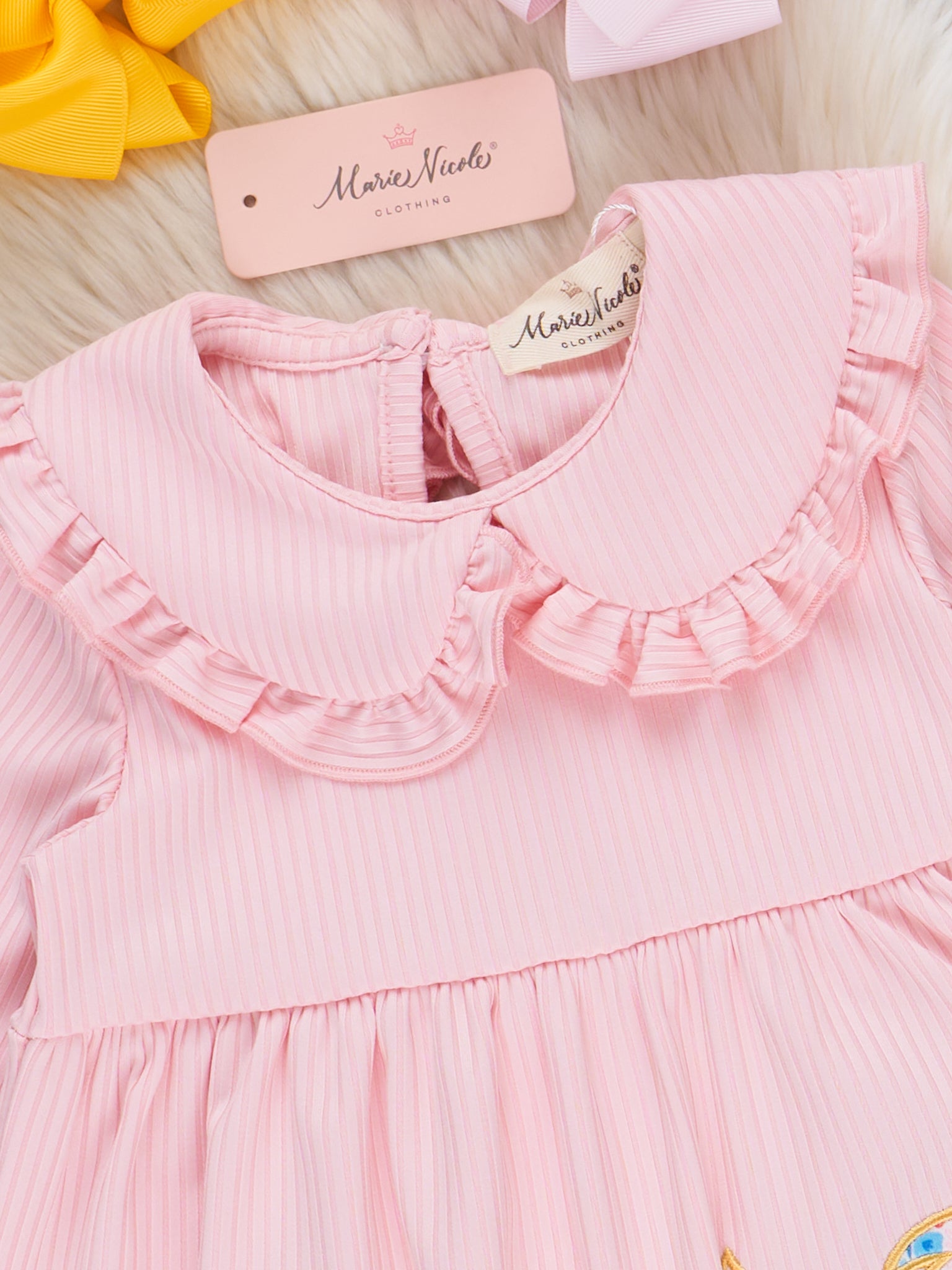 Pink Floral Embroidered Cow Ruffle Outfit - Marie Nicole Clothing