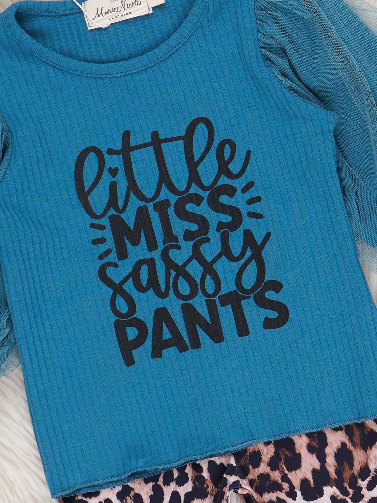 Blue & Leopard Sassy Pants Bell Bottoms Outfit - Marie Nicole Clothing