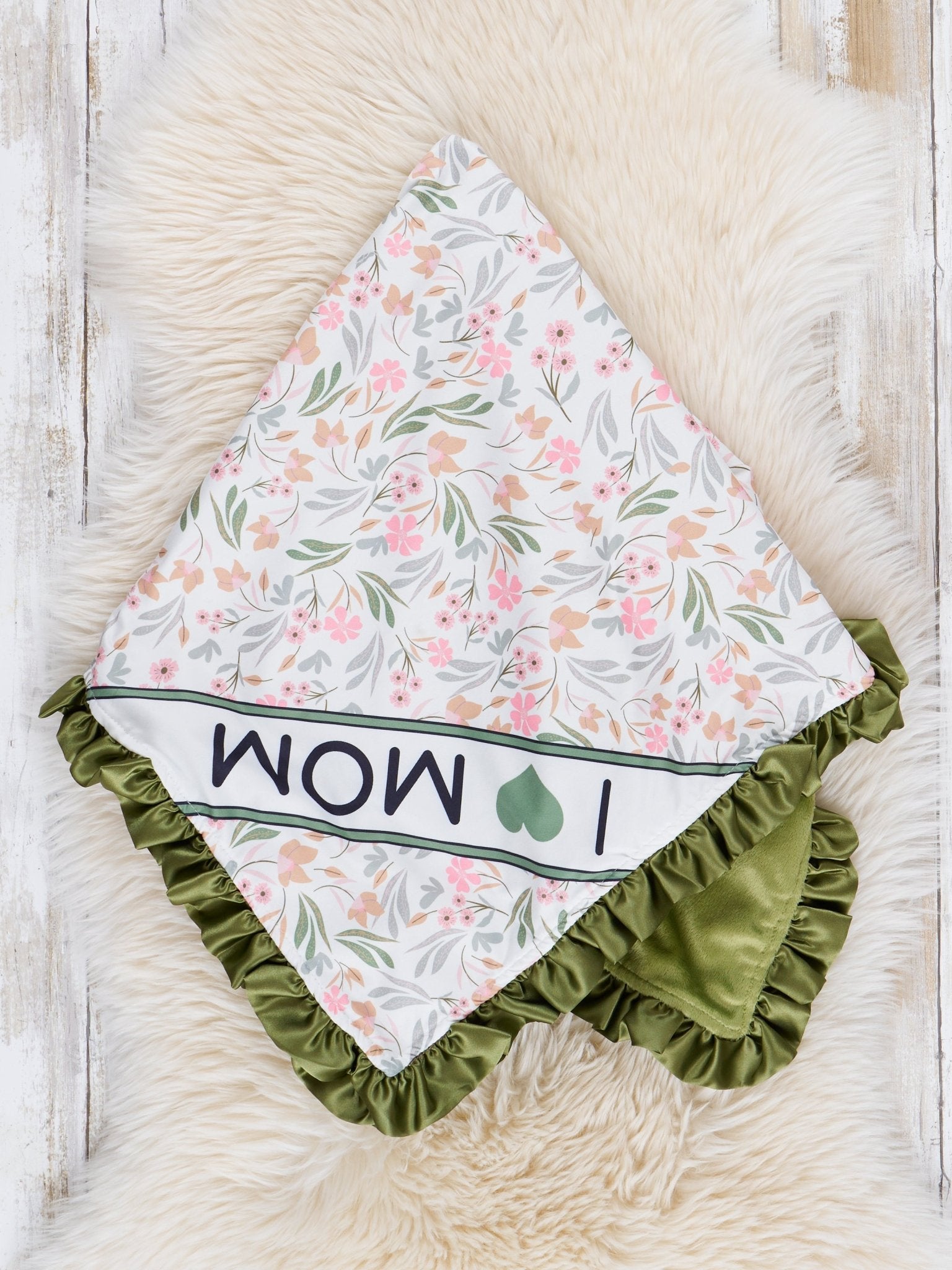 Sweet Olive Floral Mom Love Ruffle Minky Blanket - Marie Nicole Clothing