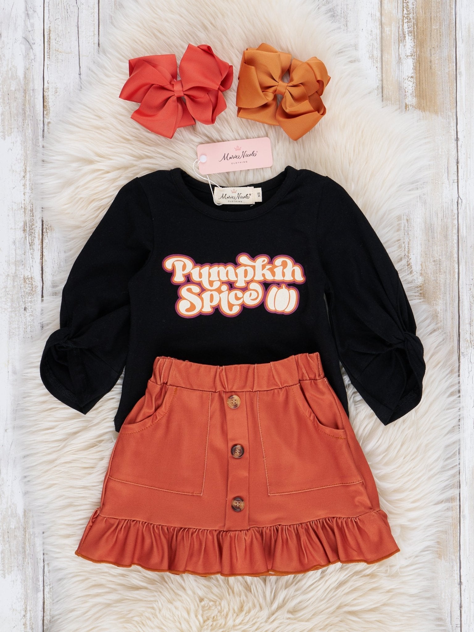 Pumpkin Spice Outfit w/ Skirt - Marie Nicole Clothing