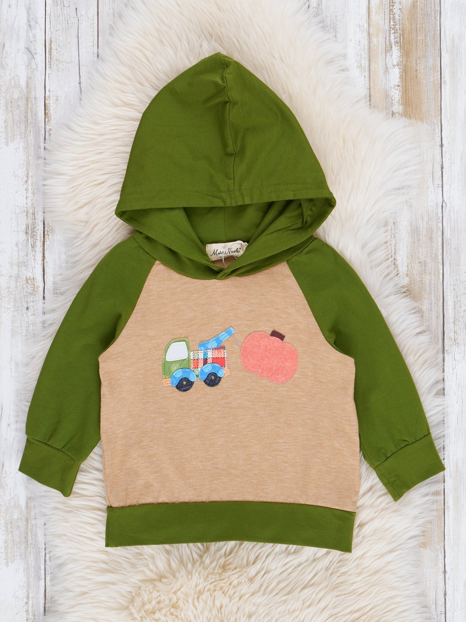 Tan & Green Pumpkin Picker Hoodie - Marie Nicole Clothing