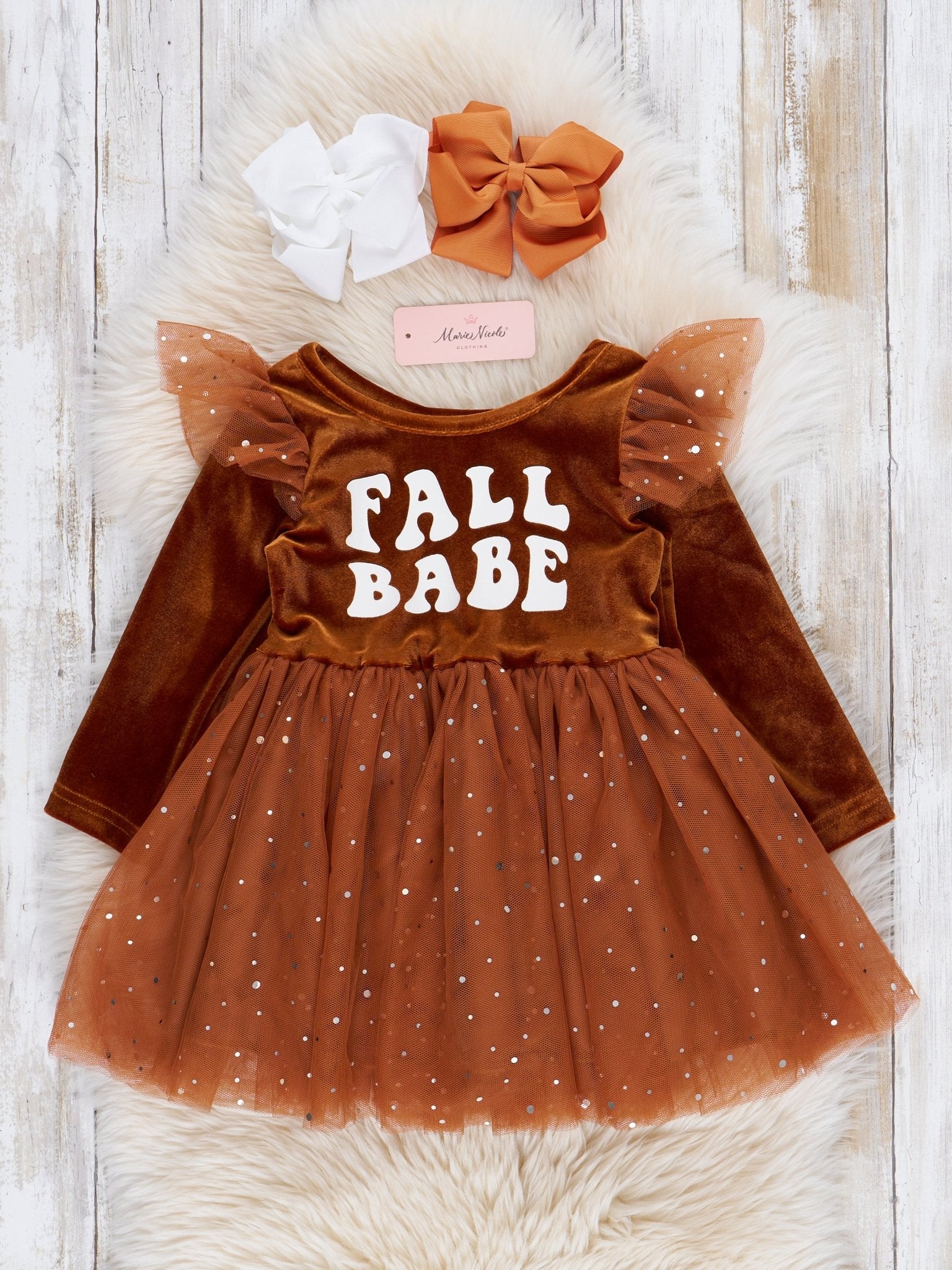 Bronze "Fall Babe" Velvet Tulle Dress - Marie Nicole Clothing