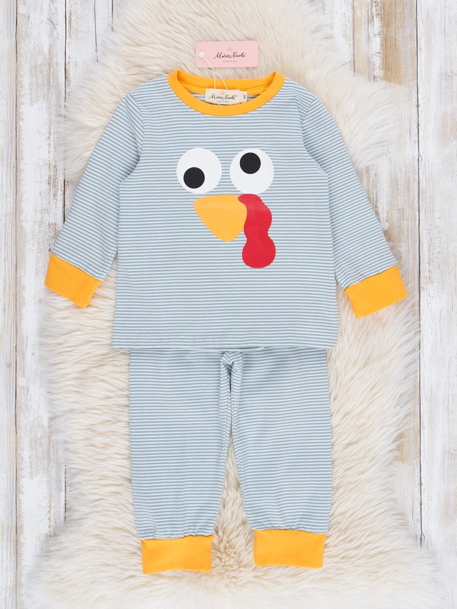 Grey Striped Turkey Pajamas - Marie Nicole Clothing