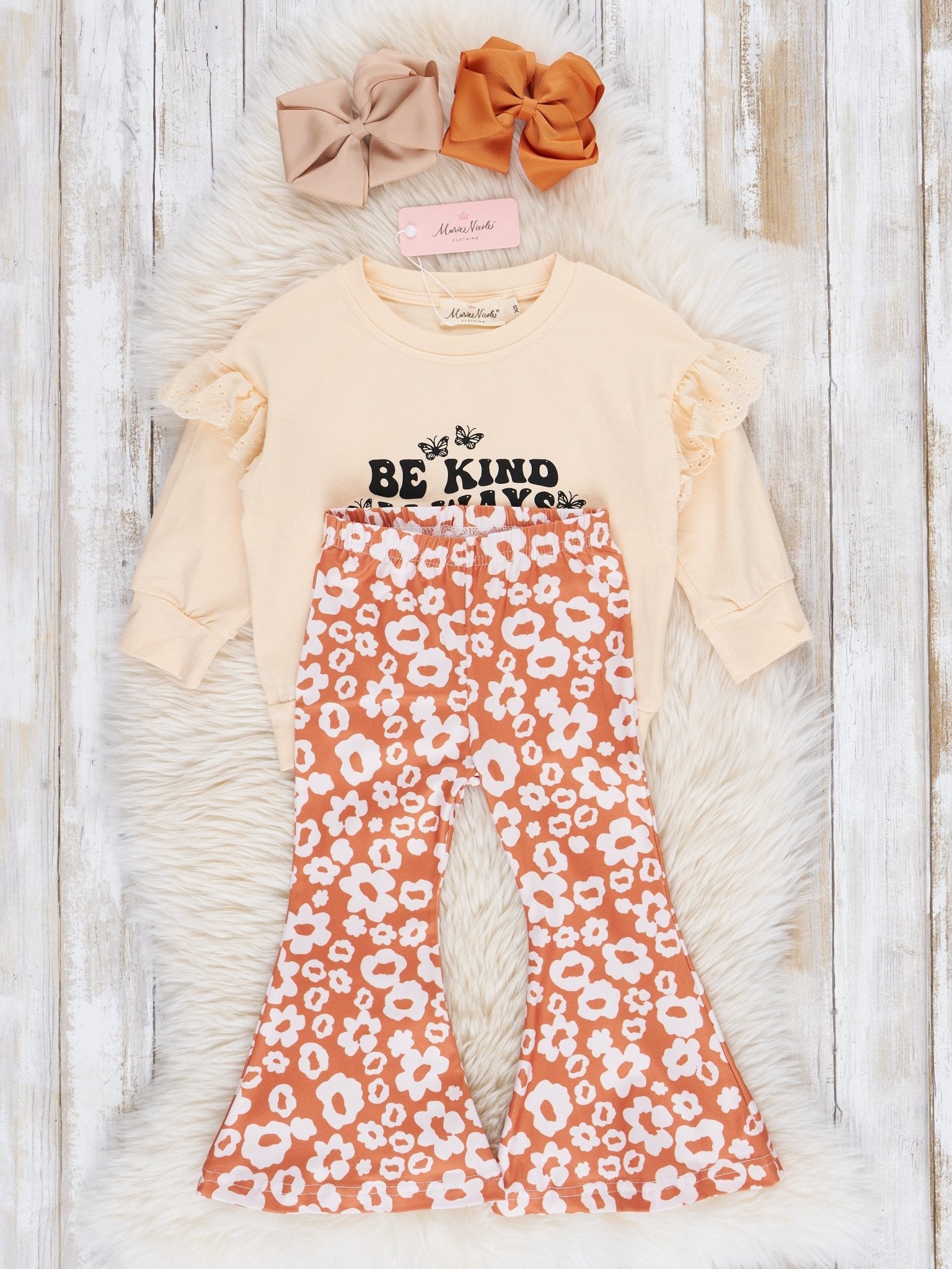 Cream & Orange Kind Daisies Bell Bottoms Outfit - Marie Nicole Clothing