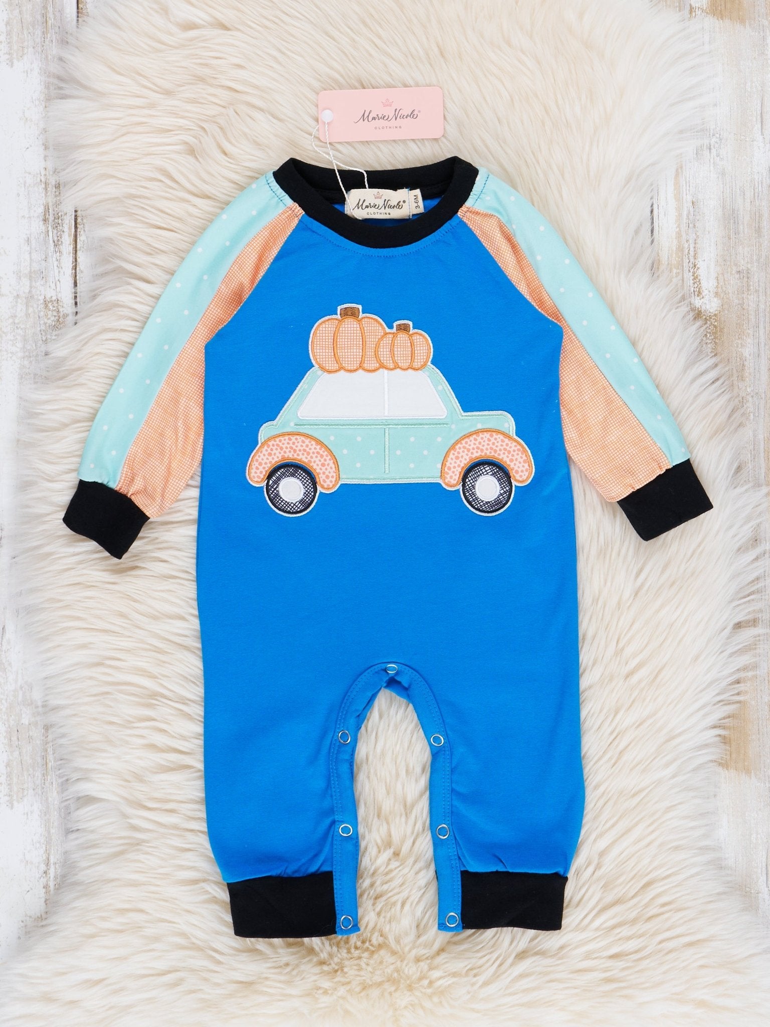 Blue Pumpkin Car Romper - Marie Nicole Clothing