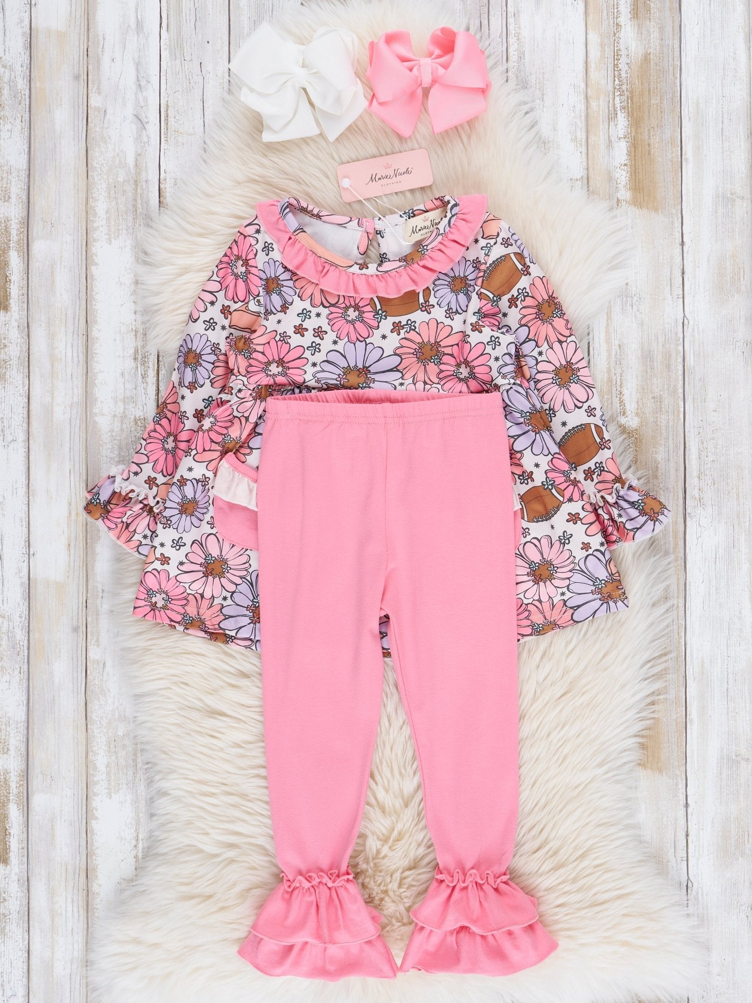 Pink Marigolds & Football Ruffle Outfit - Marie Nicole Clothing