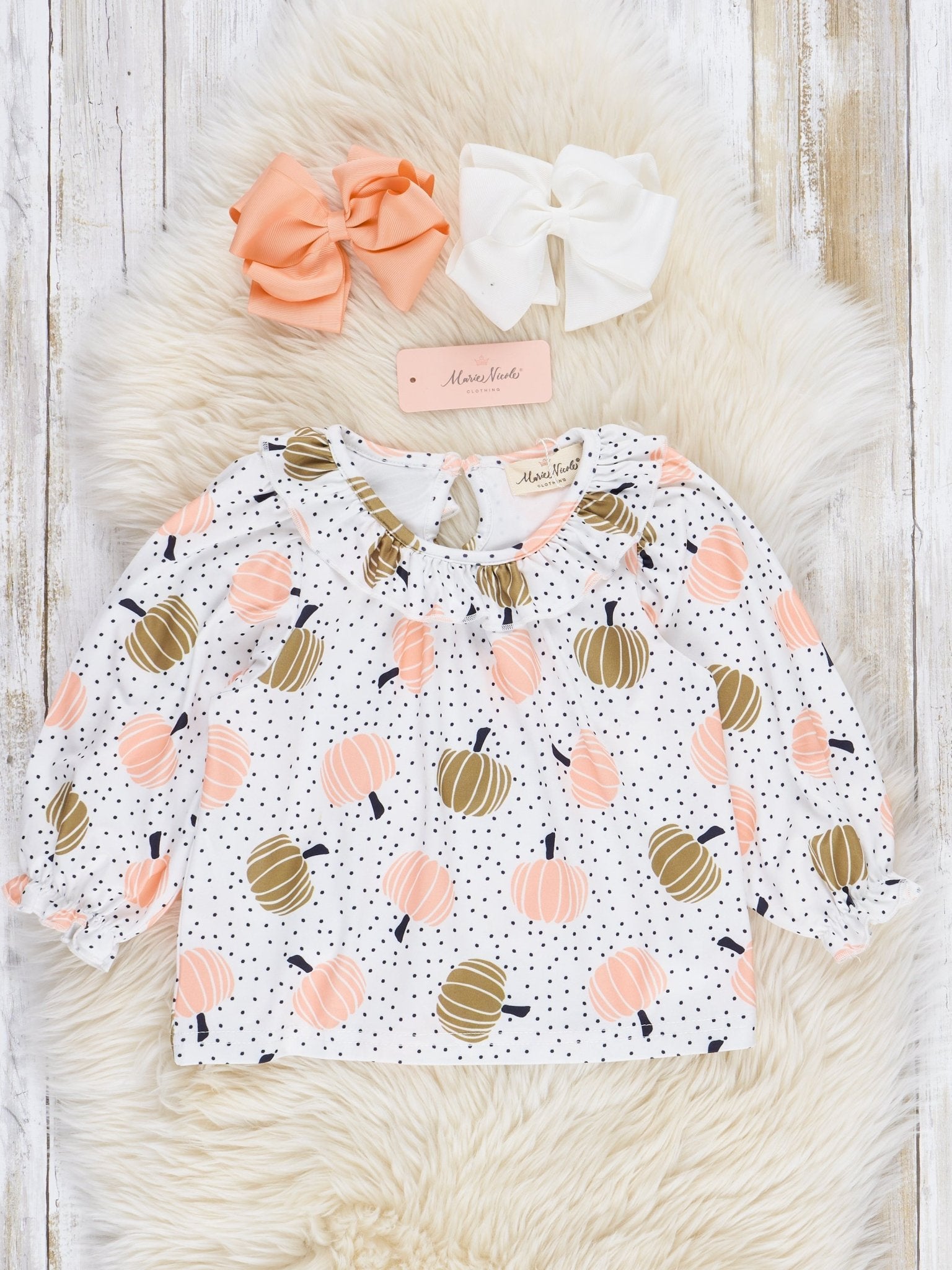 Olive & Peach Pumpkins Corduroy Skirtall Set - Marie Nicole Clothing