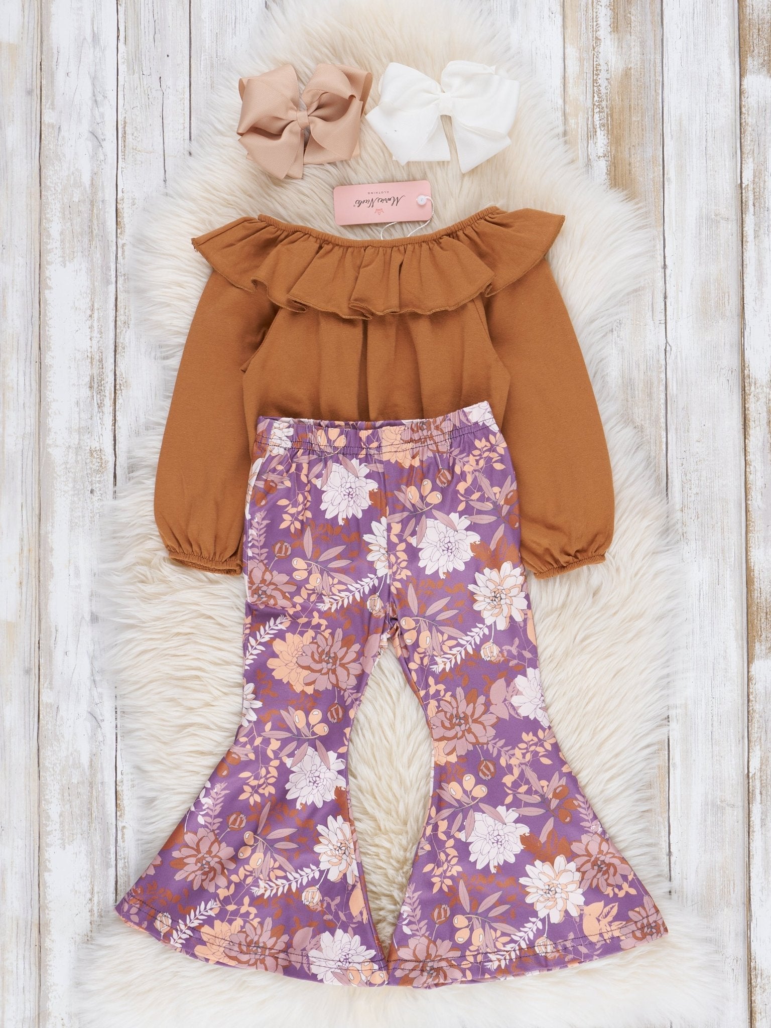 Camel Wildflowers Bell Bottoms Outfit - Marie Nicole Clothing