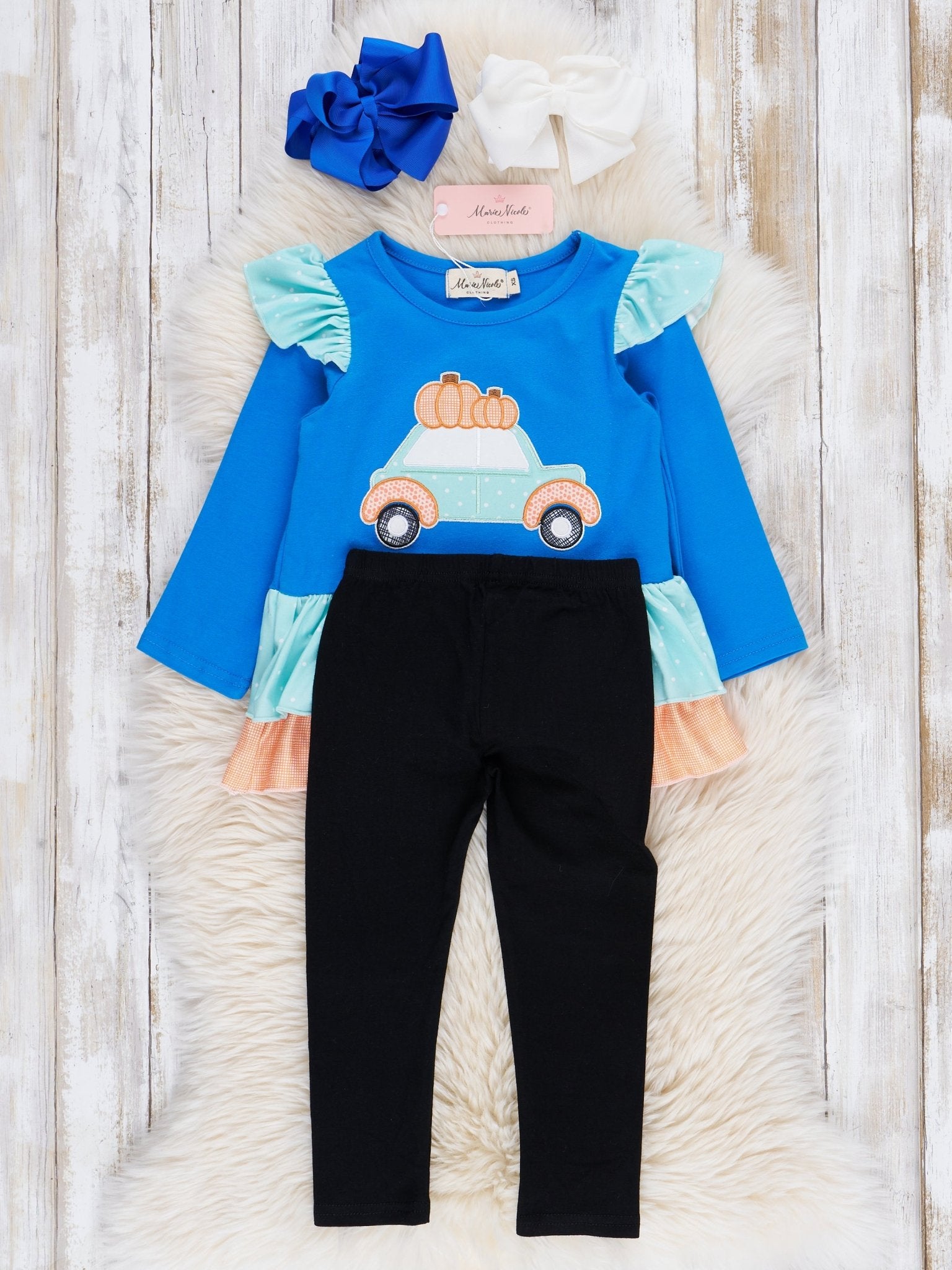Blue Pumpkin Car Ruffle Outfit - Marie Nicole Clothing