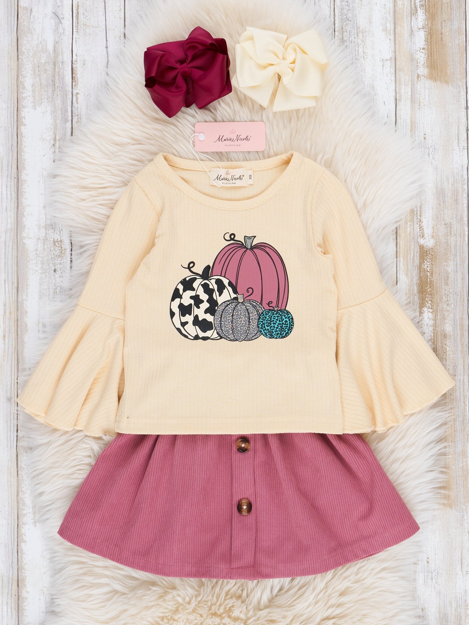 Plum Pumpkin Patch Corduroy Outfit w/ Skirt - Marie Nicole Clothing