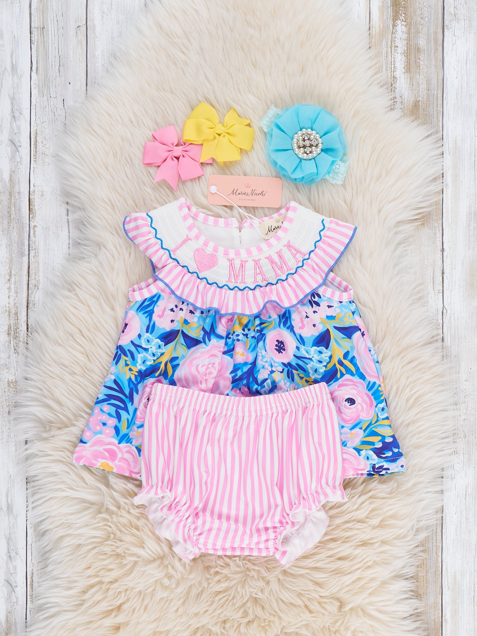 Mama Love Garden Smocked Bloomers Outfit - Marie Nicole Clothing