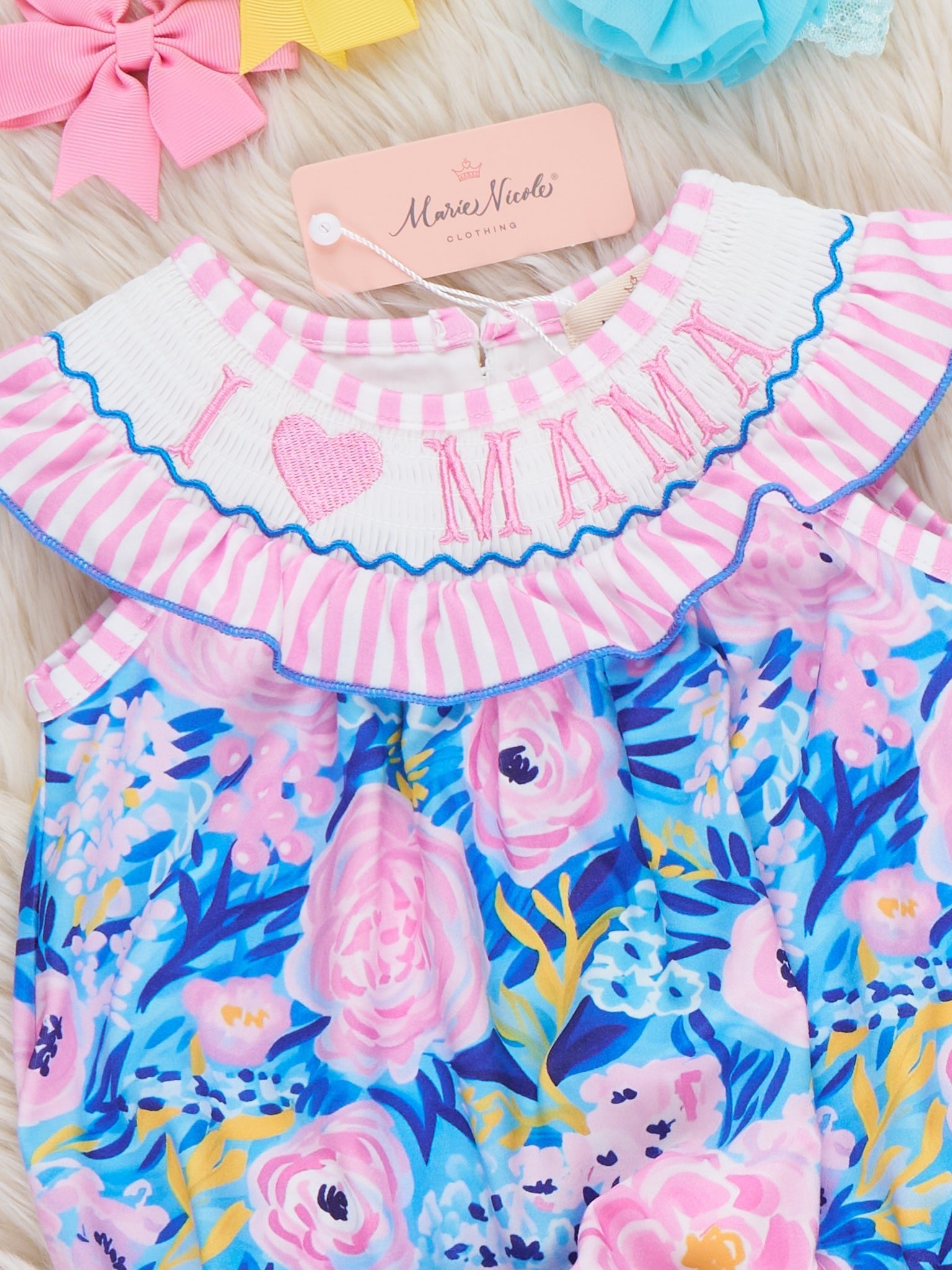 Mama Love Garden Smocked Bubble Romper - Marie Nicole Clothing