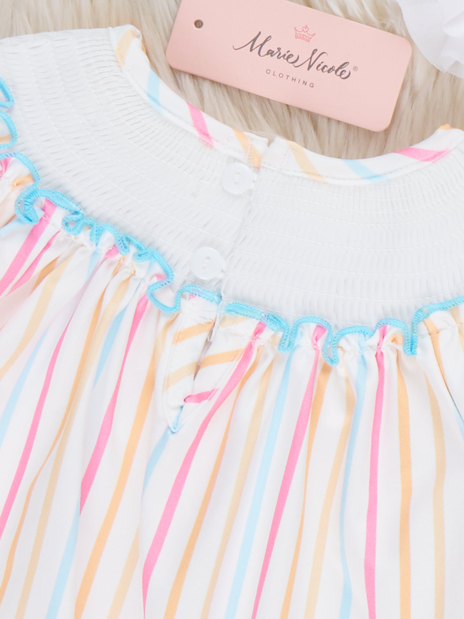 Striped "I Love Mama" Smocked Bubble Romper - Marie Nicole Clothing