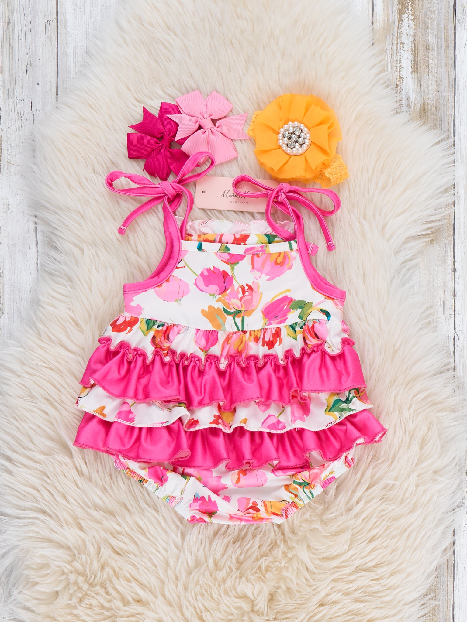 I Love MAMA Tulip Tiered Smocked Ruffle Bubble Romper - Marie Nicole Clothing