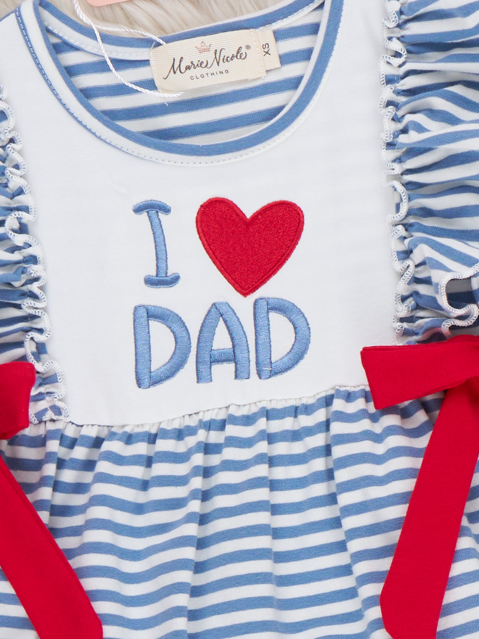 I Love DAD Stripe & Ruffle Embroidered Outfit - Marie Nicole Clothing