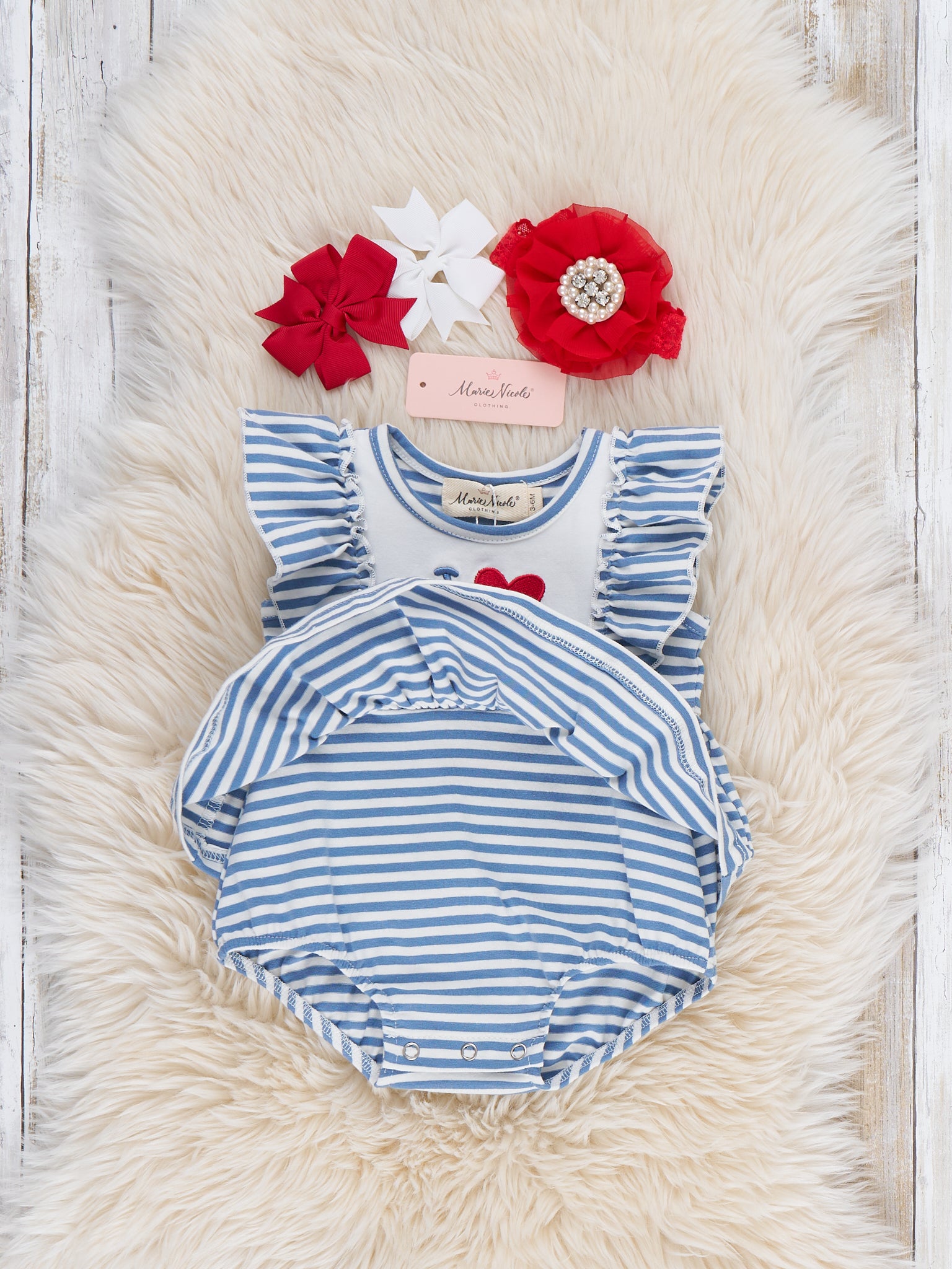 I Love DAD Stripe & Ruffle Embroidered Bubble Romper - Marie Nicole Clothing
