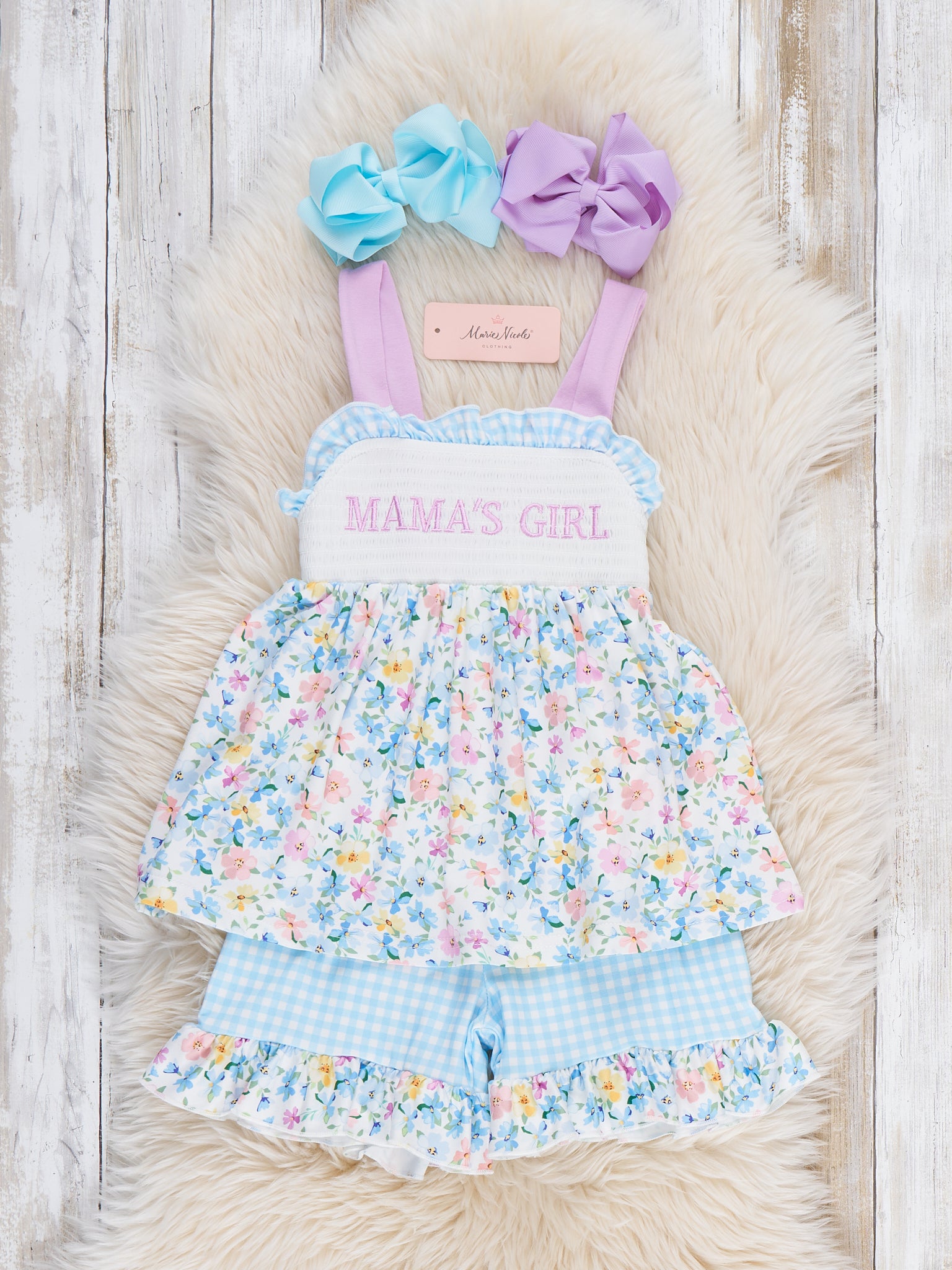 MAMA'S GIRL Petal Hem Smocked Ruffle Outfit - Marie Nicole Clothing