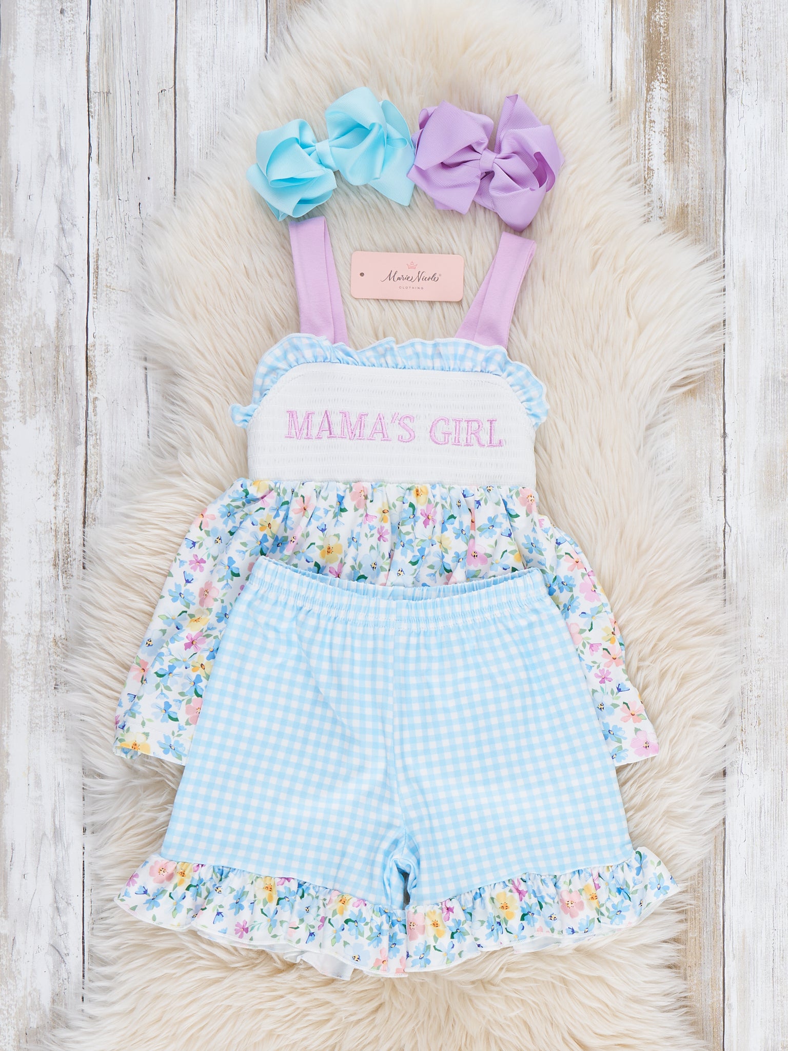 MAMA'S GIRL Petal Hem Smocked Ruffle Outfit - Marie Nicole Clothing