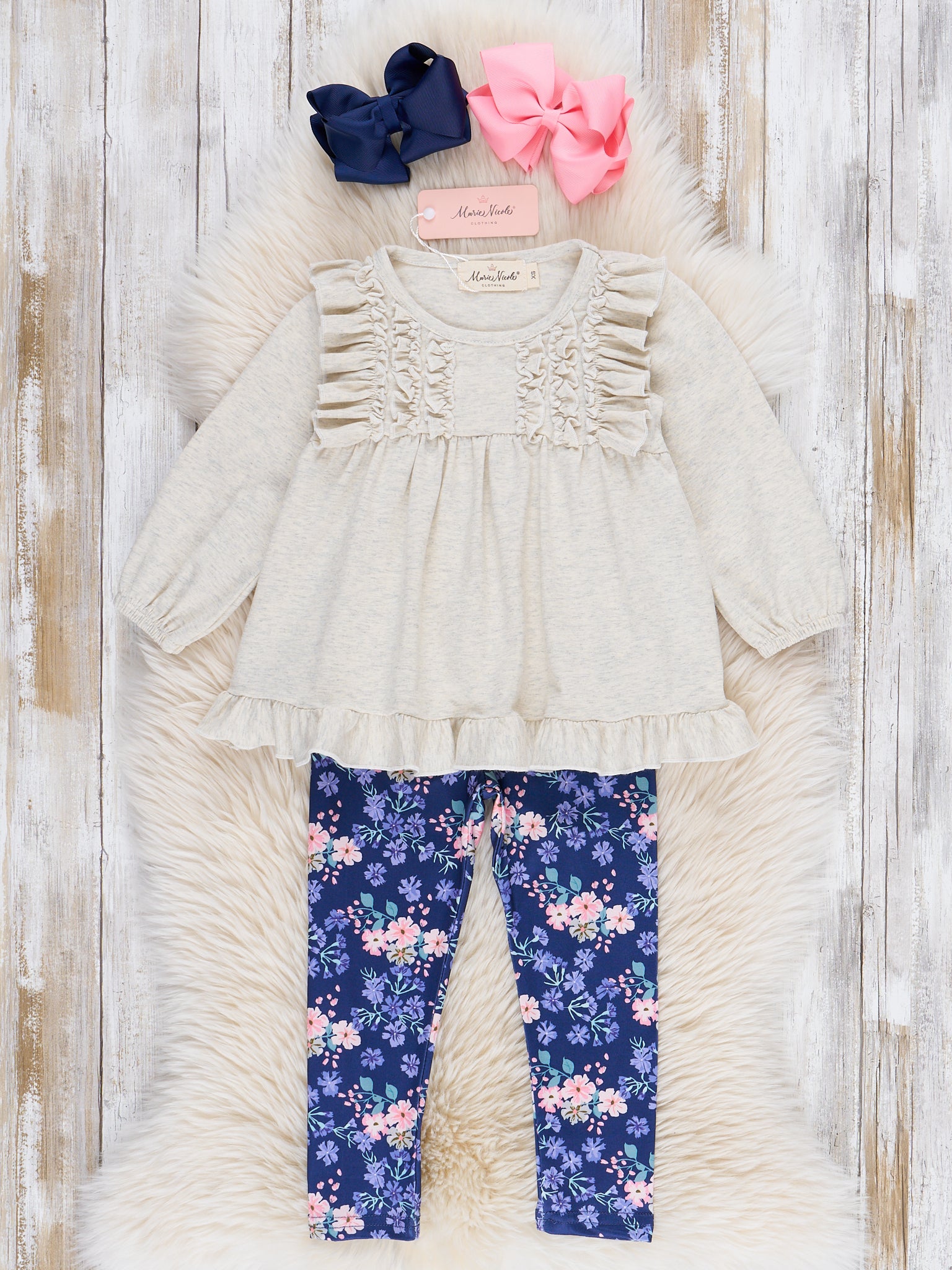 Grey & Blue Garden Ruffle Outfit - Marie Nicole Clothing