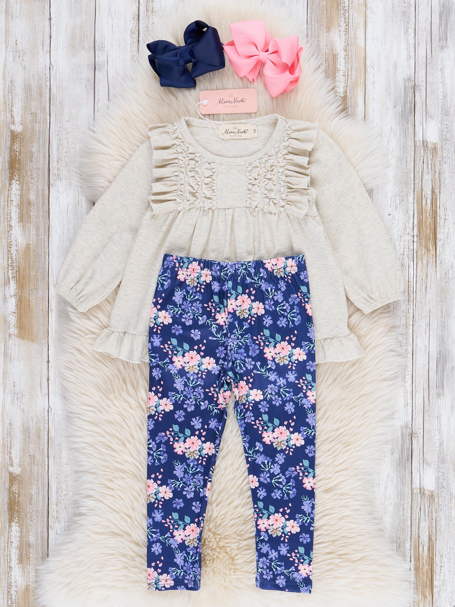 Grey & Blue Garden Ruffle Outfit - Marie Nicole Clothing