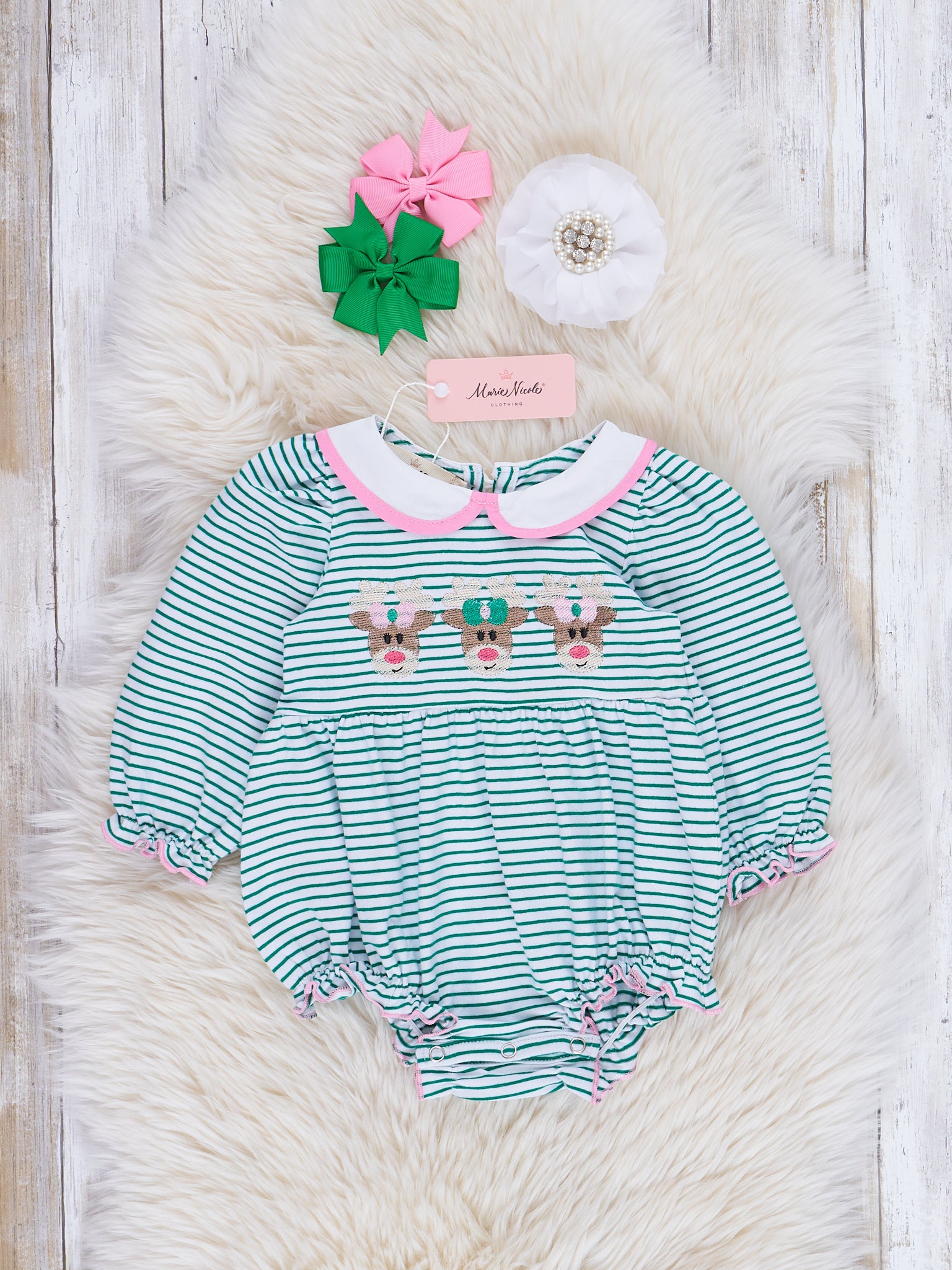 Jolly Stripes Embroidered Romper - Marie Nicole Clothing