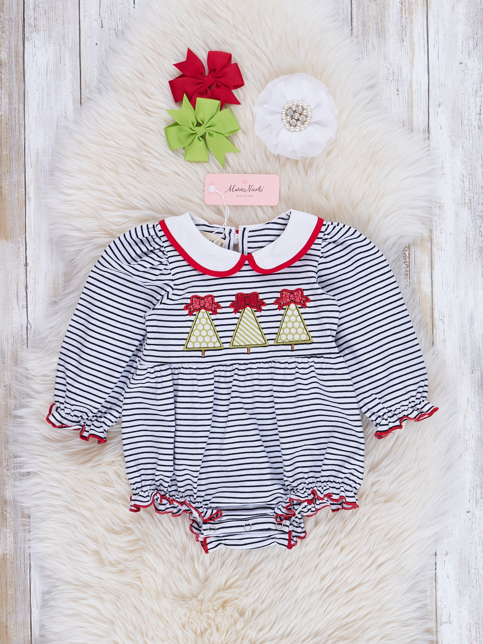 Jolly Stripes Embroidered Romper - Marie Nicole Clothing