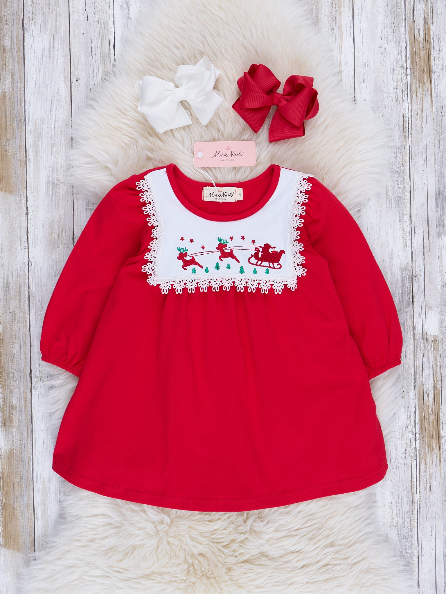 Bright Red Santa's Sleigh Dress - Marie Nicole Clothing