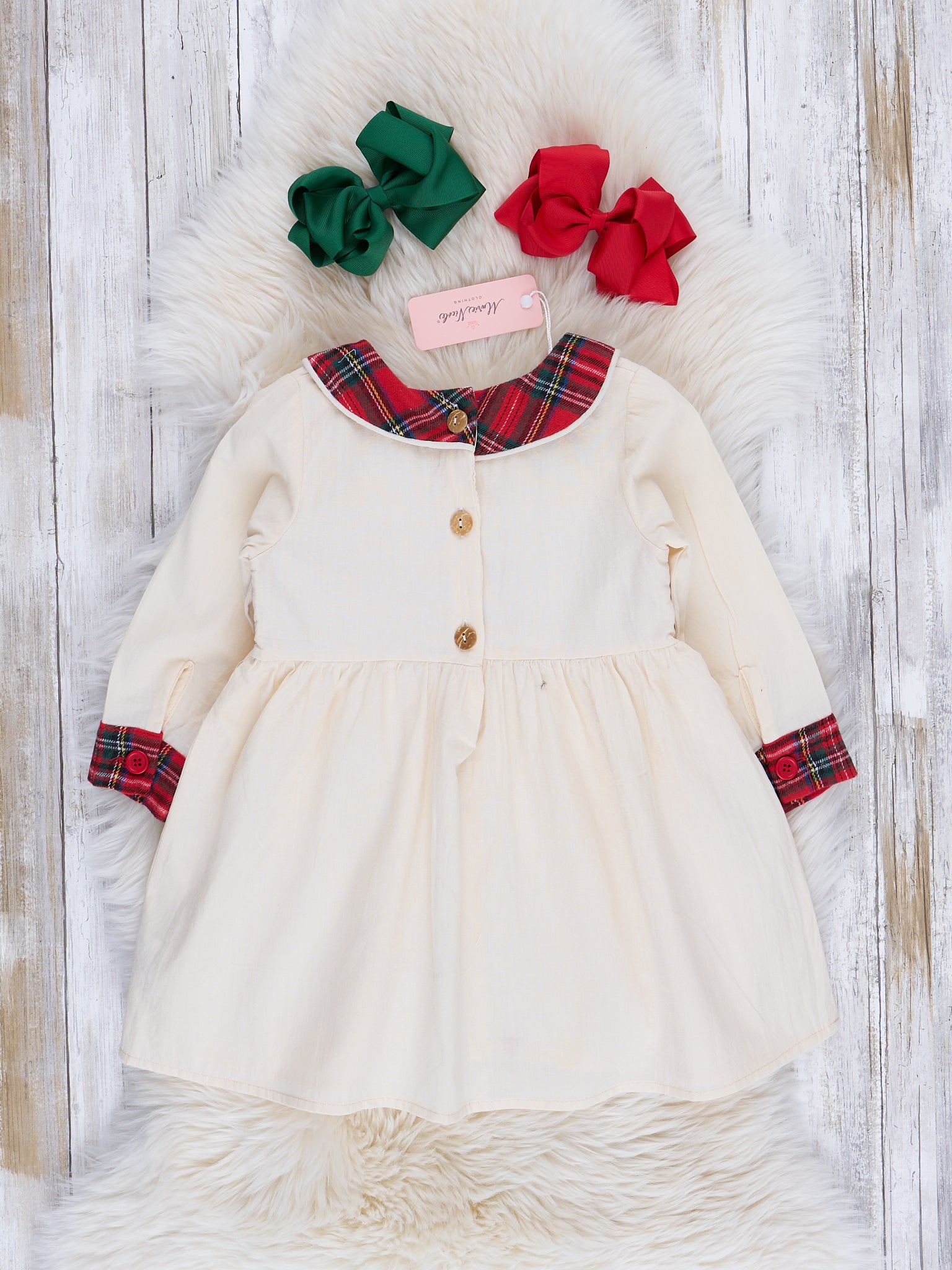 Crimson & Cream Smocked Holiday Dress - Marie Nicole Clothing