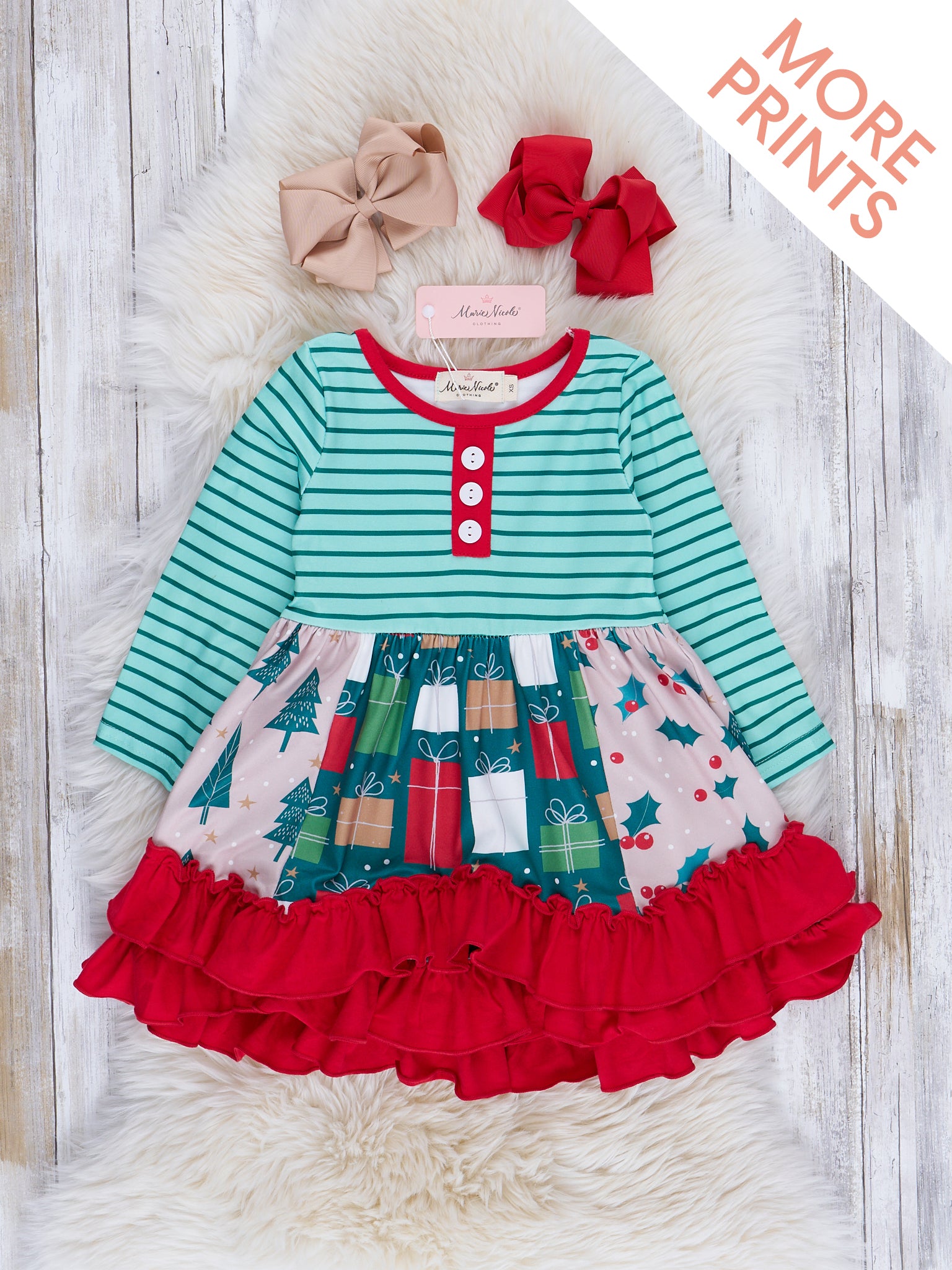 Merry Stripes Tiered Ruffle Dress - Marie Nicole Clothing