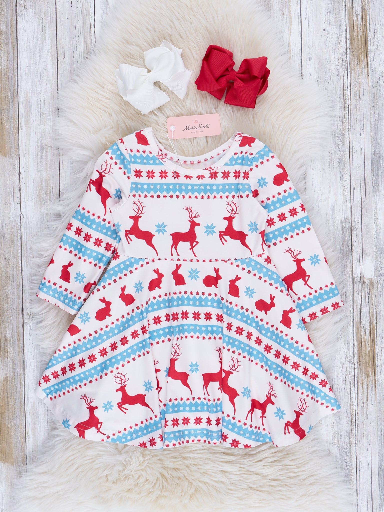 Cream Prancing Reindeer Swing Dress - Marie Nicole Clothing