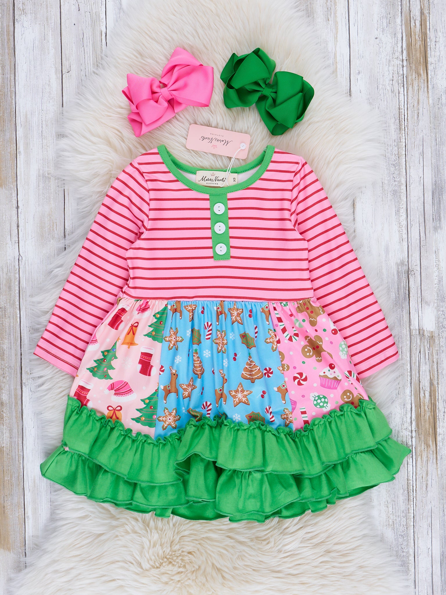 Merry Stripes Tiered Ruffle Dress - Marie Nicole Clothing