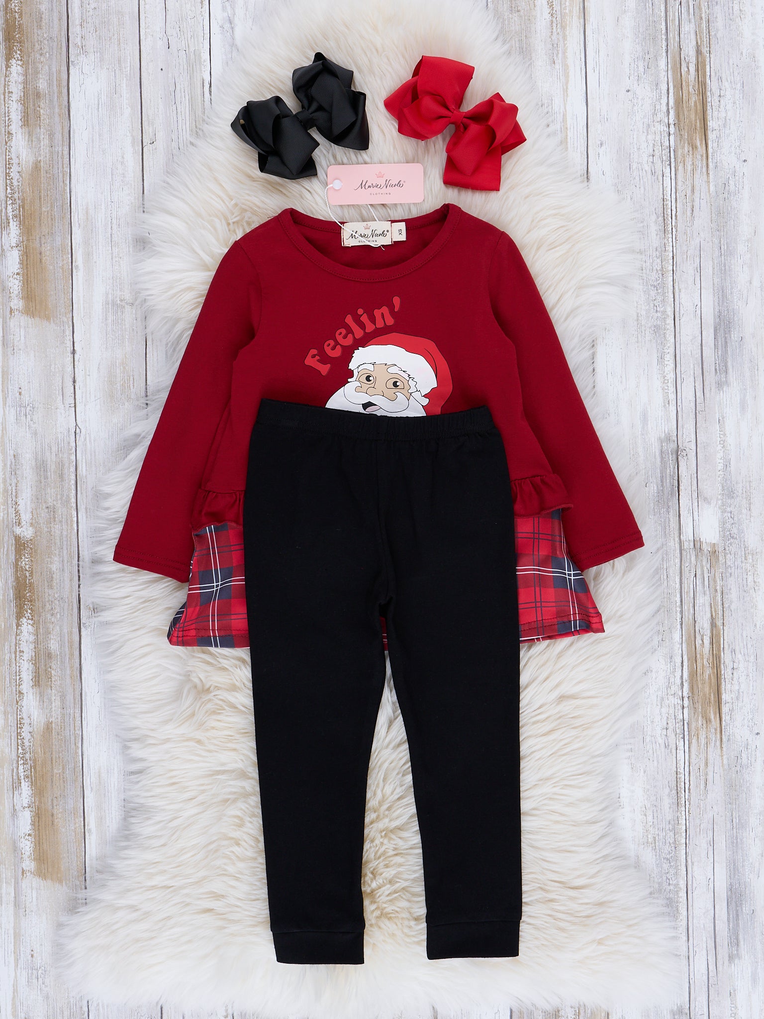 Red & Black Plaid "Feelin' Jolly" Santa Outfit - Marie Nicole Clothing