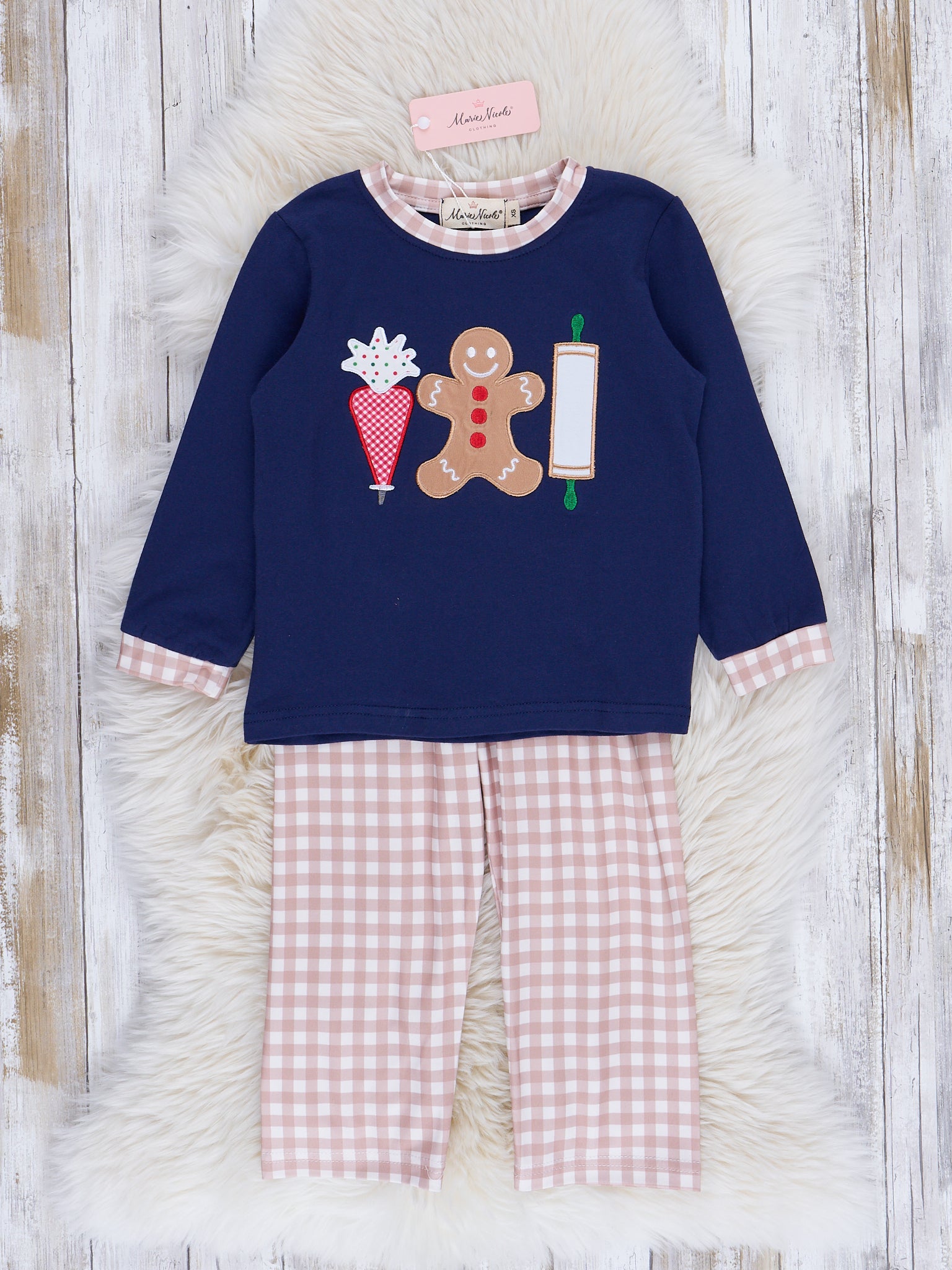 Navy & Tan Gingham Gingerbread Outfit - Marie Nicole Clothing