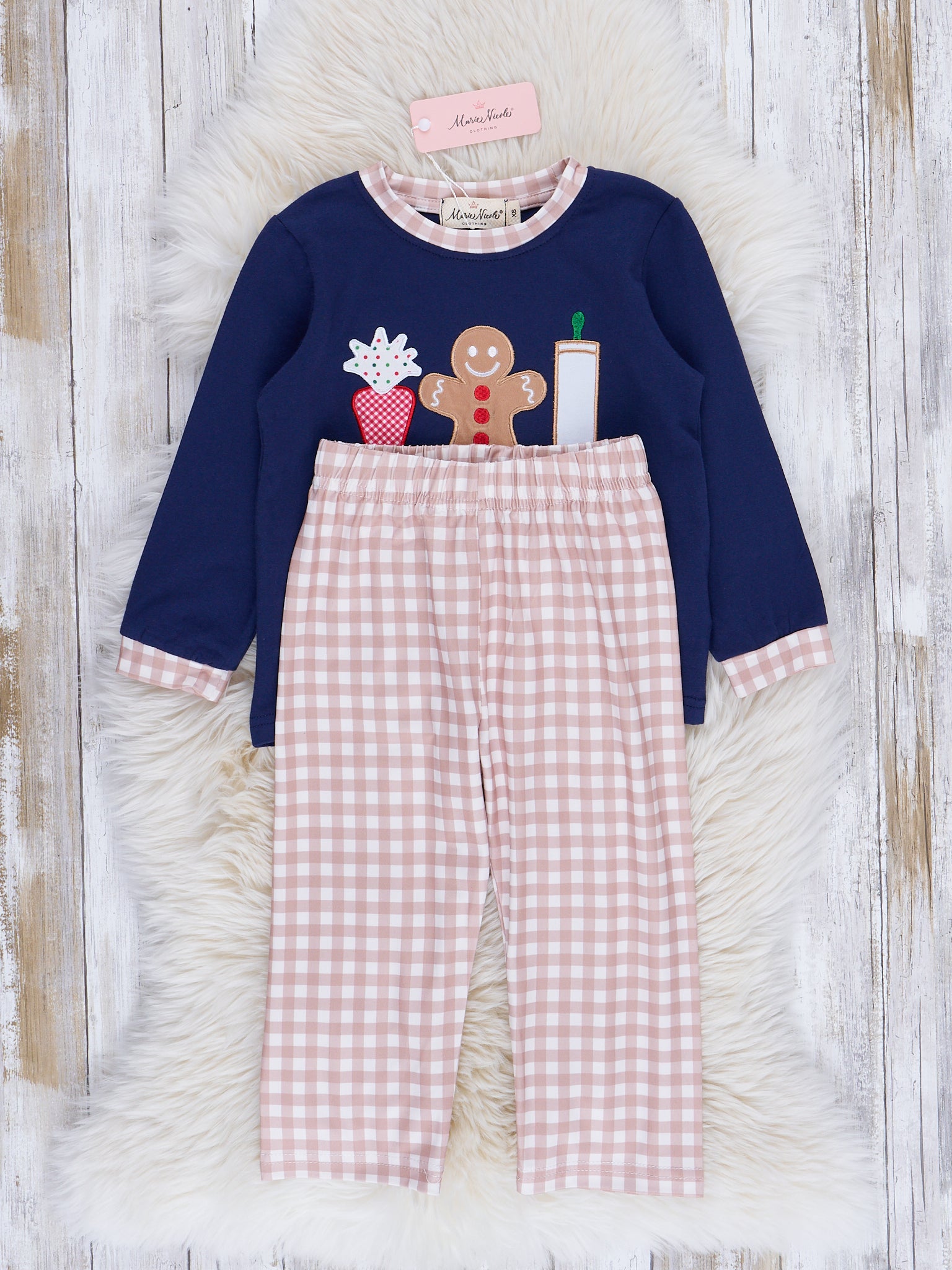 Navy & Tan Gingham Gingerbread Outfit - Marie Nicole Clothing