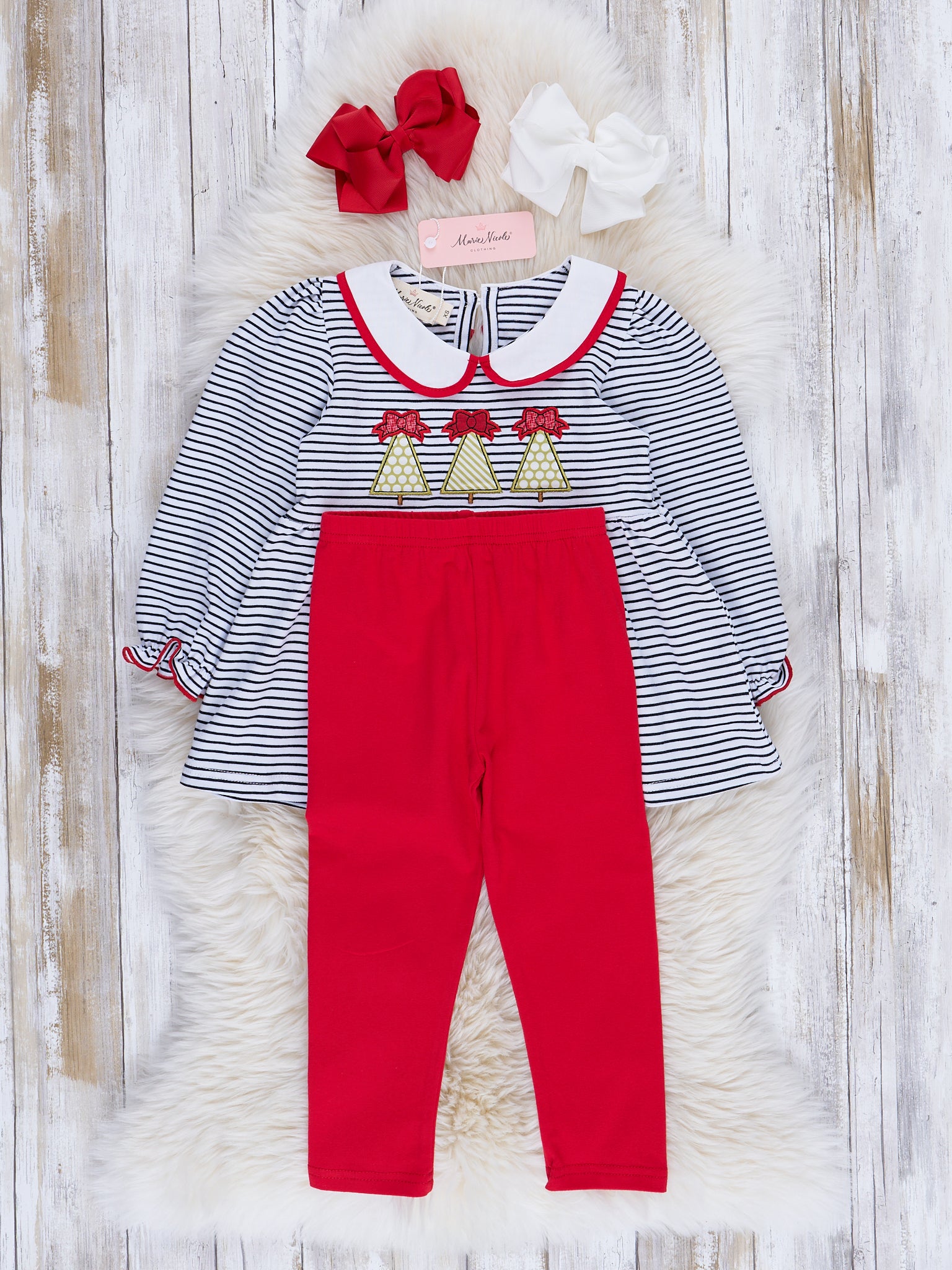 Jolly Stripes Embroidered Peplum Outfit - Marie Nicole Clothing