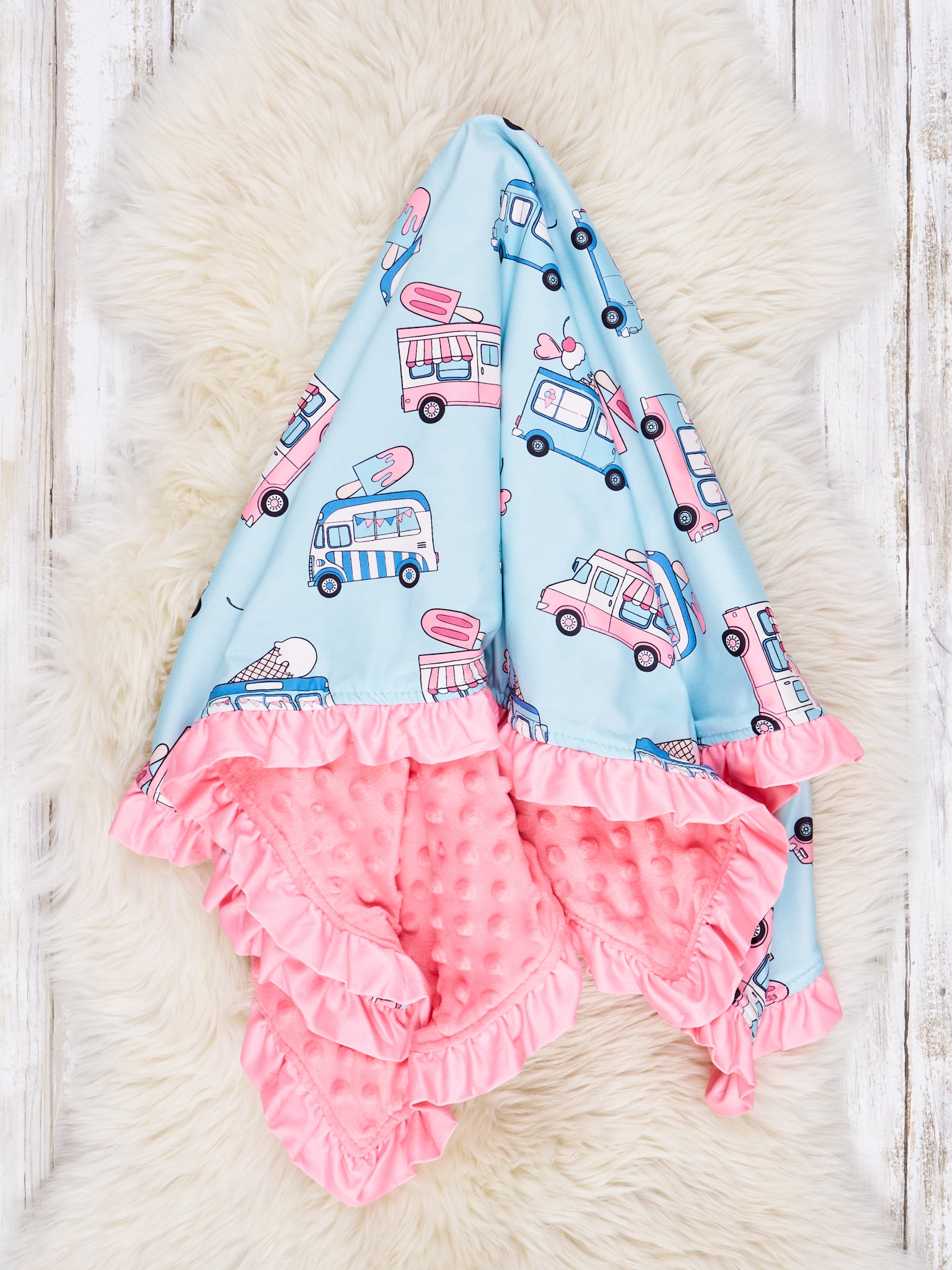 Ice Cream Truck Minky Blanket - Marie Nicole Clothing