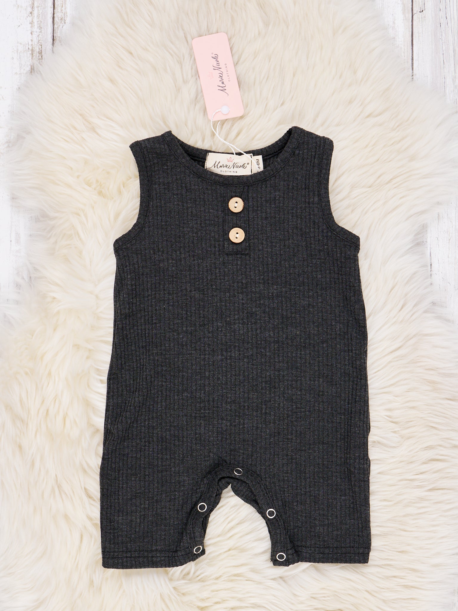 Ribbed Charcoal Tank Romper - Marie Nicole Clothing