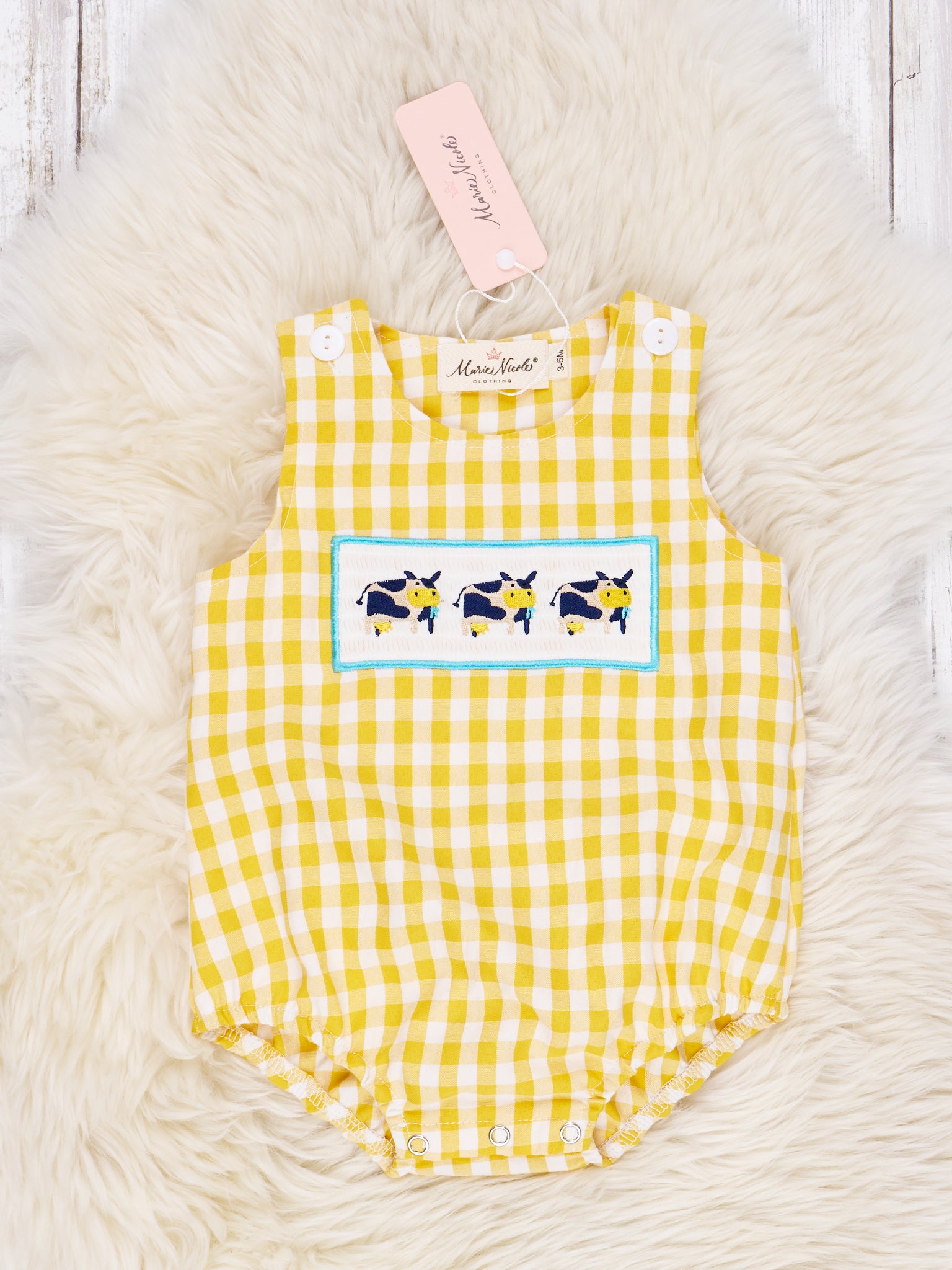Smocked Happy Cow Romper - Marie Nicole Clothing