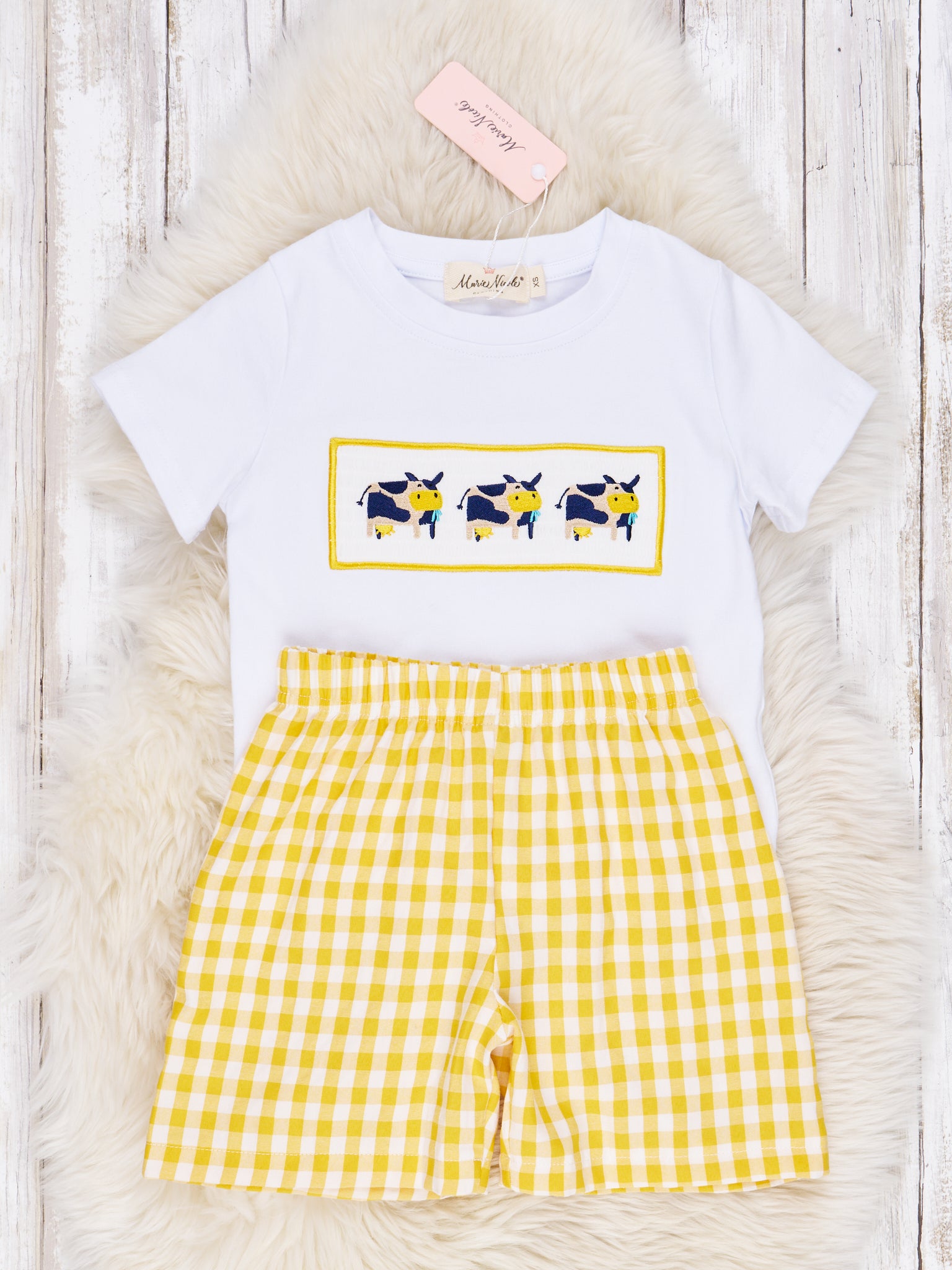 Smocked Happy Cow Outfit - Marie Nicole Clothing