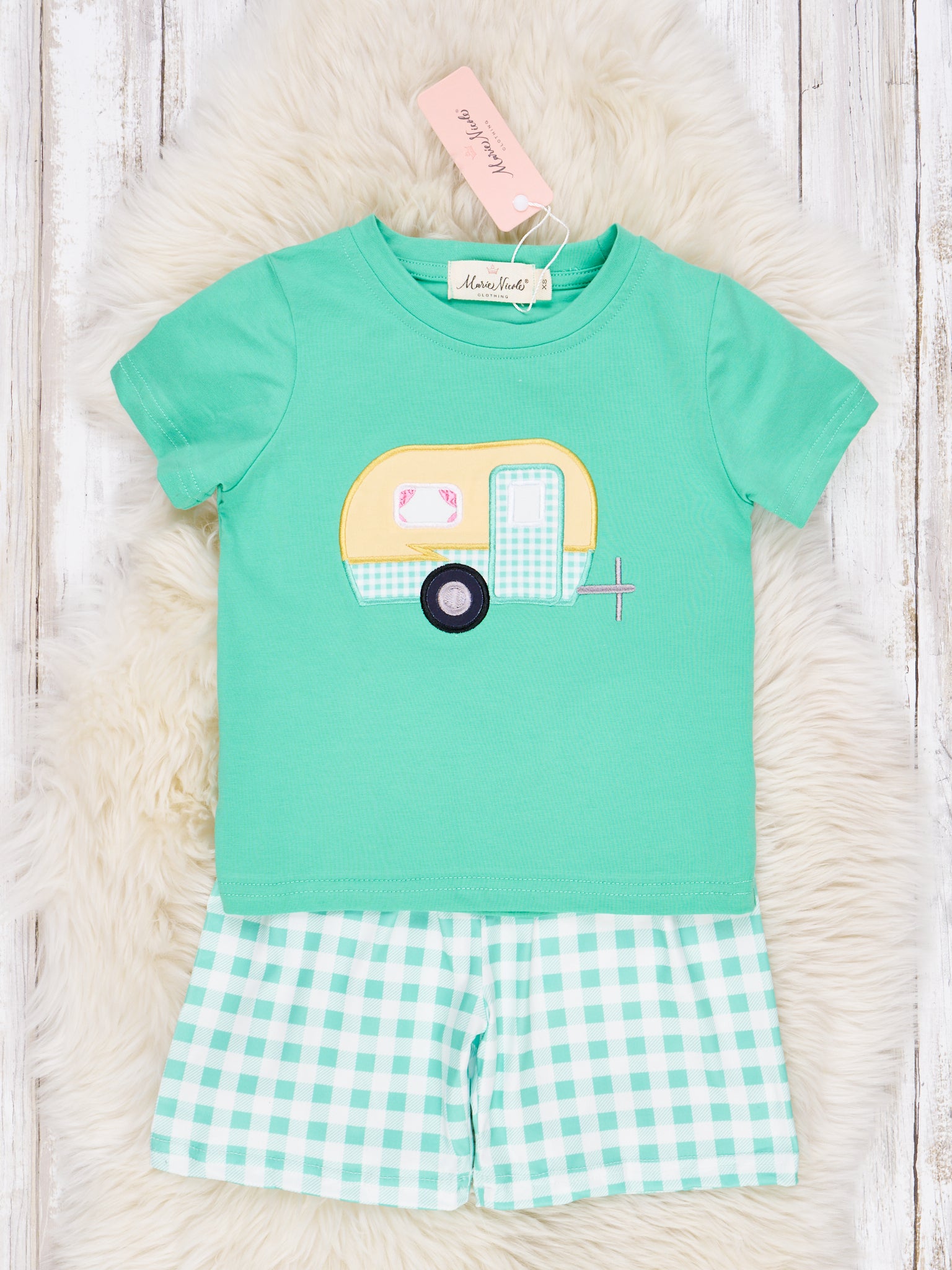 Mint Gingham Camper Outfit - Marie Nicole Clothing