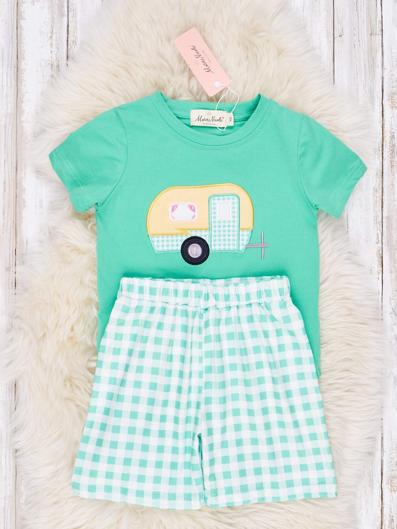 Mint Gingham Camper Outfit - Marie Nicole Clothing