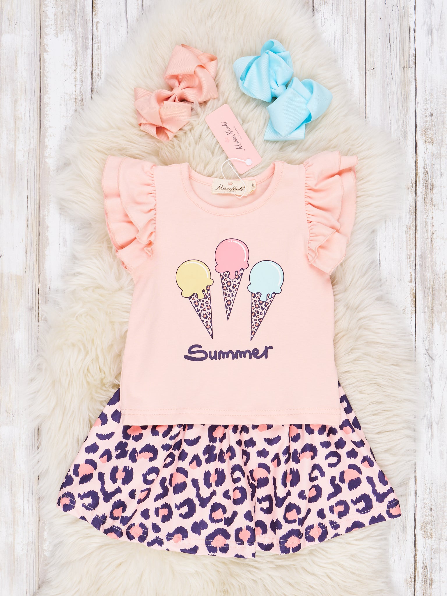 Leopard Ice Cream Ruffle Skirt Outfit - Marie Nicole Clothing