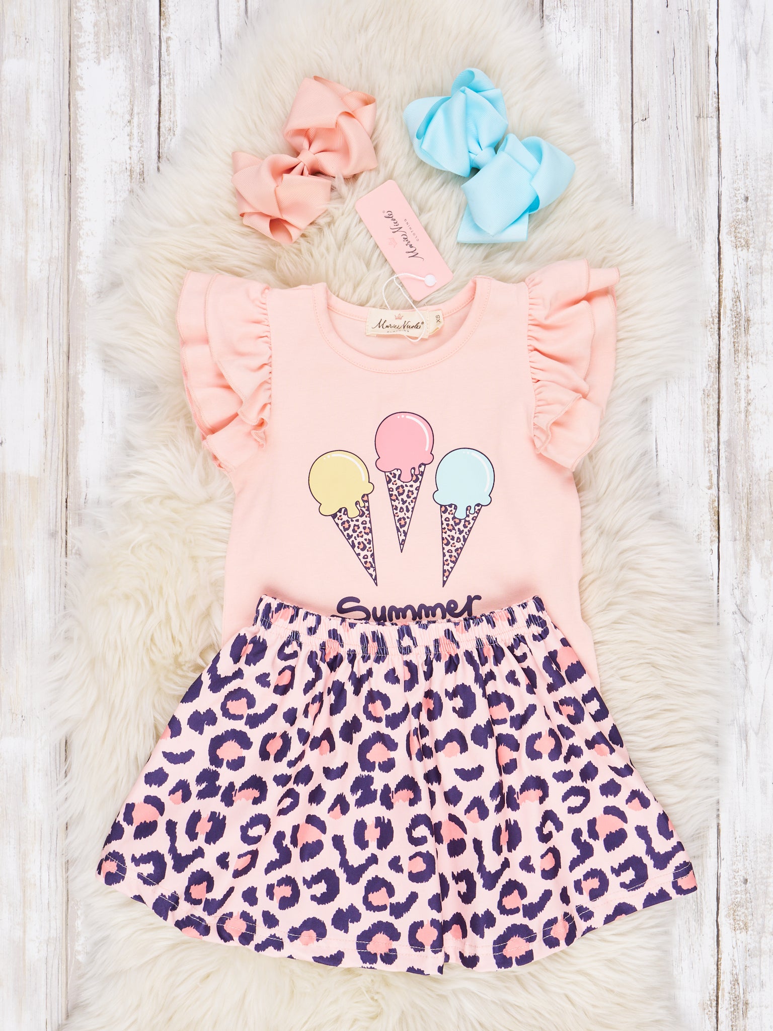 Leopard Ice Cream Ruffle Skirt Outfit - Marie Nicole Clothing