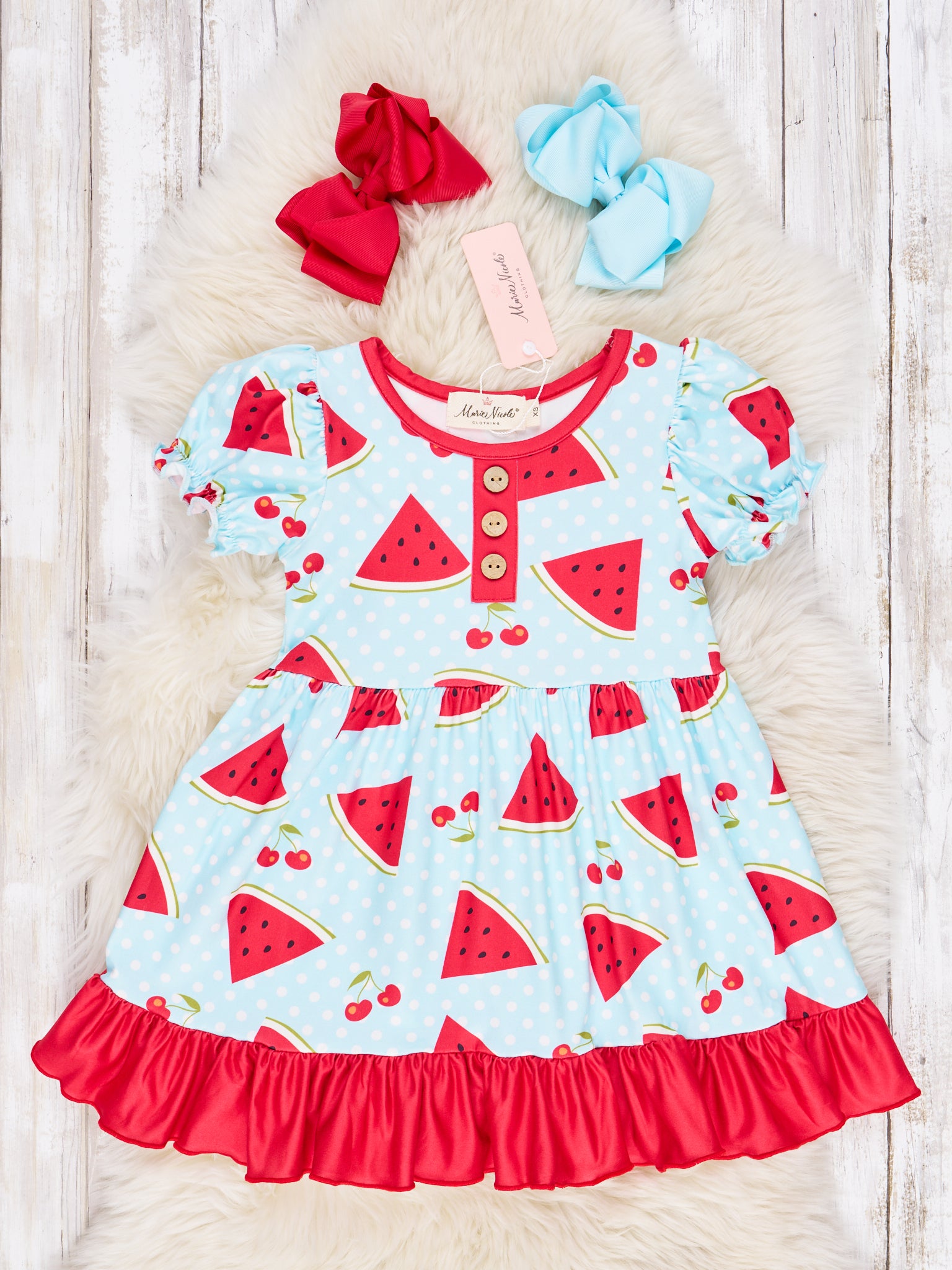 Polka Dot Watermelon Ruffle Dress - Marie Nicole Clothing