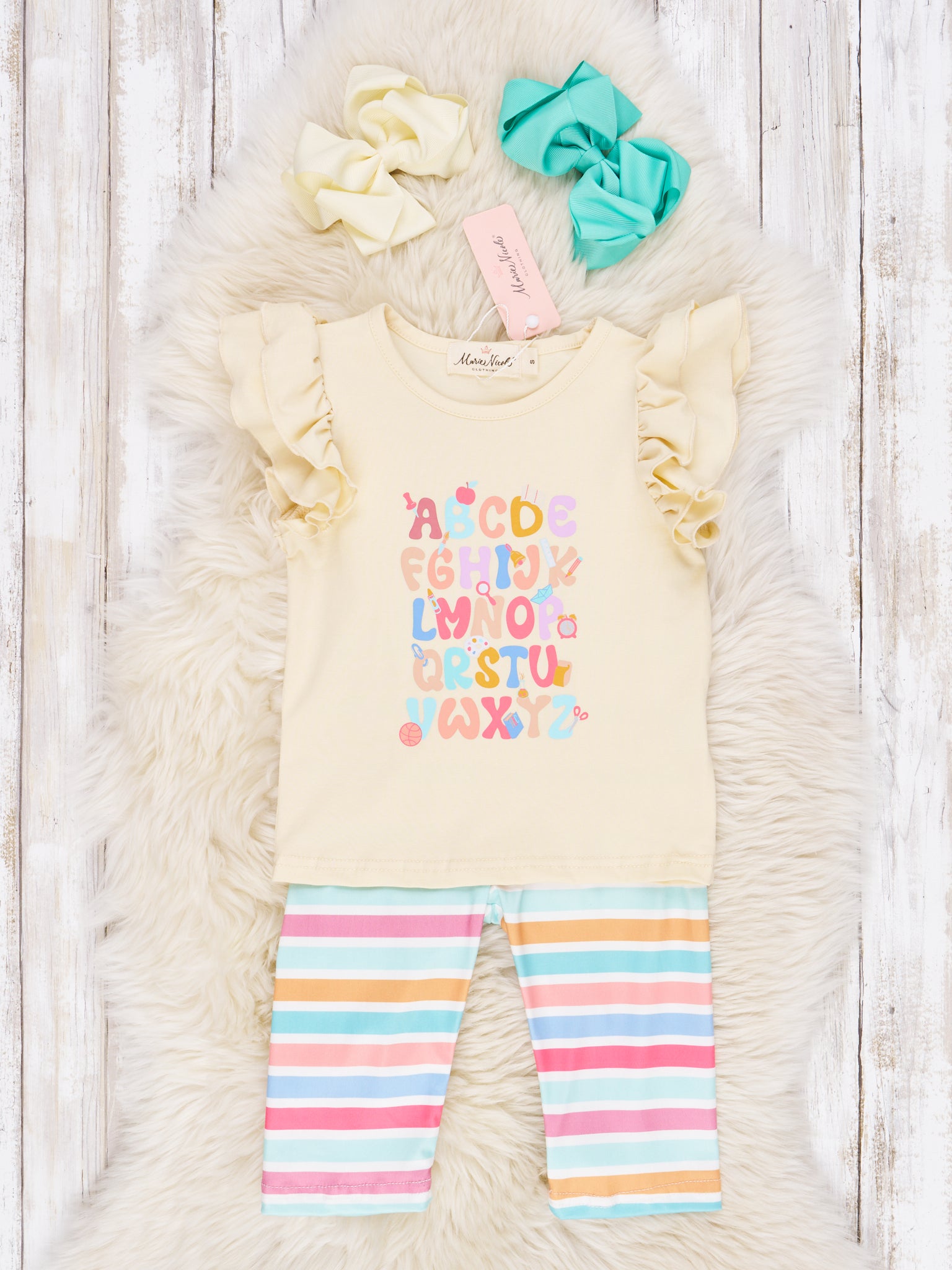 Alphabet Stripe Ruffle Outfit - Marie Nicole Clothing