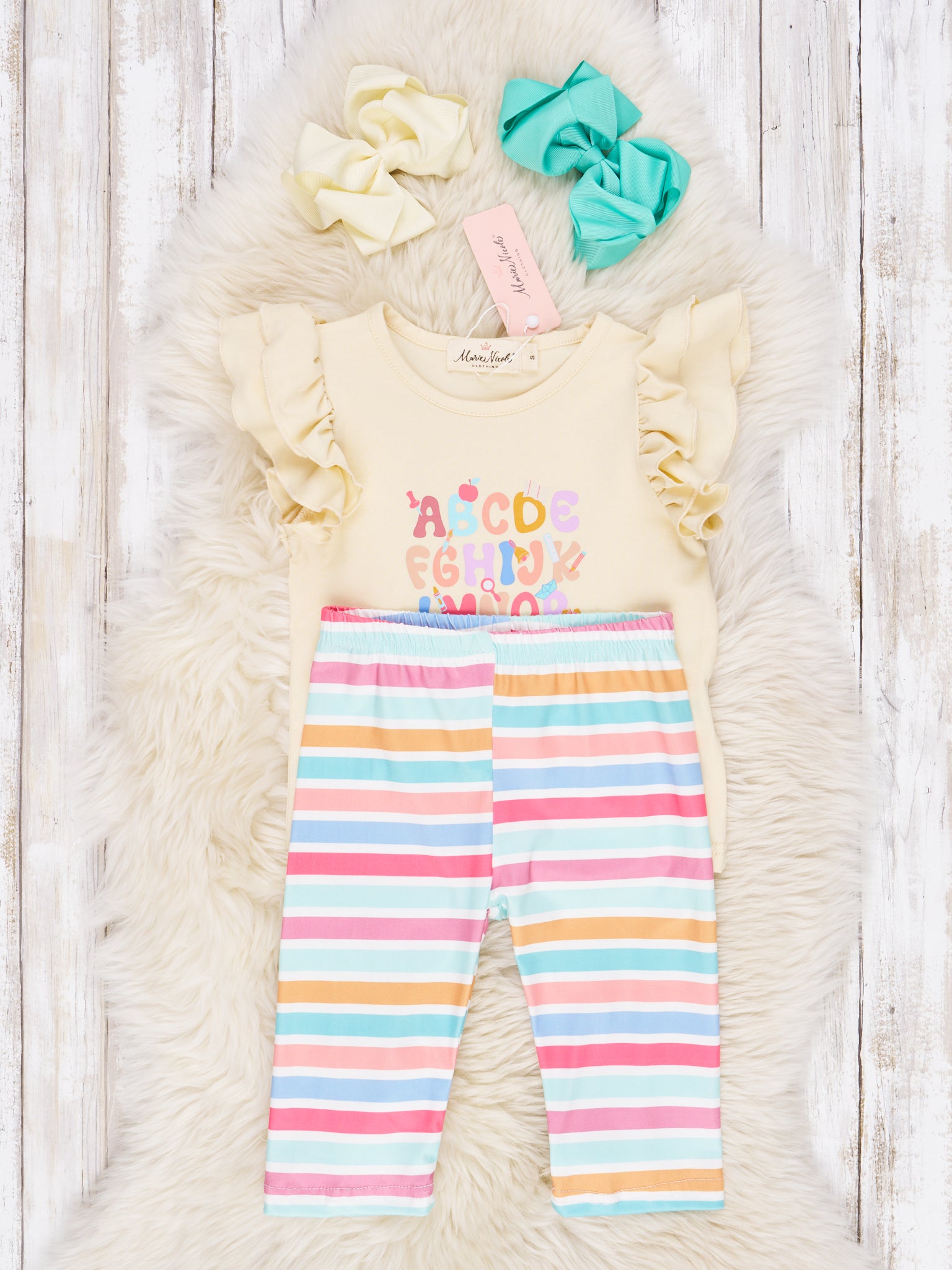 Alphabet Stripe Ruffle Outfit - Marie Nicole Clothing